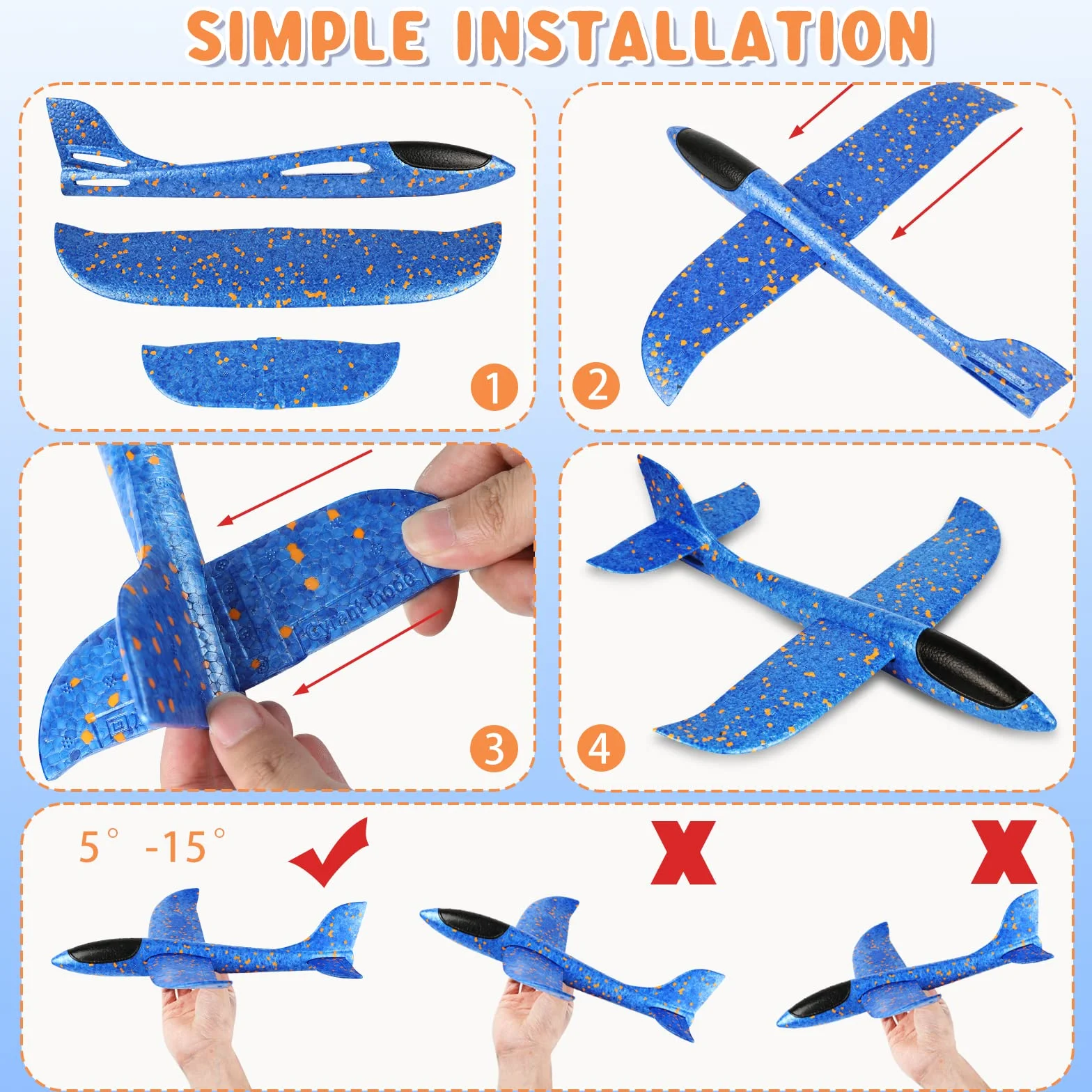 Avion Polystyrene Planeur Enfants XXL Mousse Jouet 2 Pièces