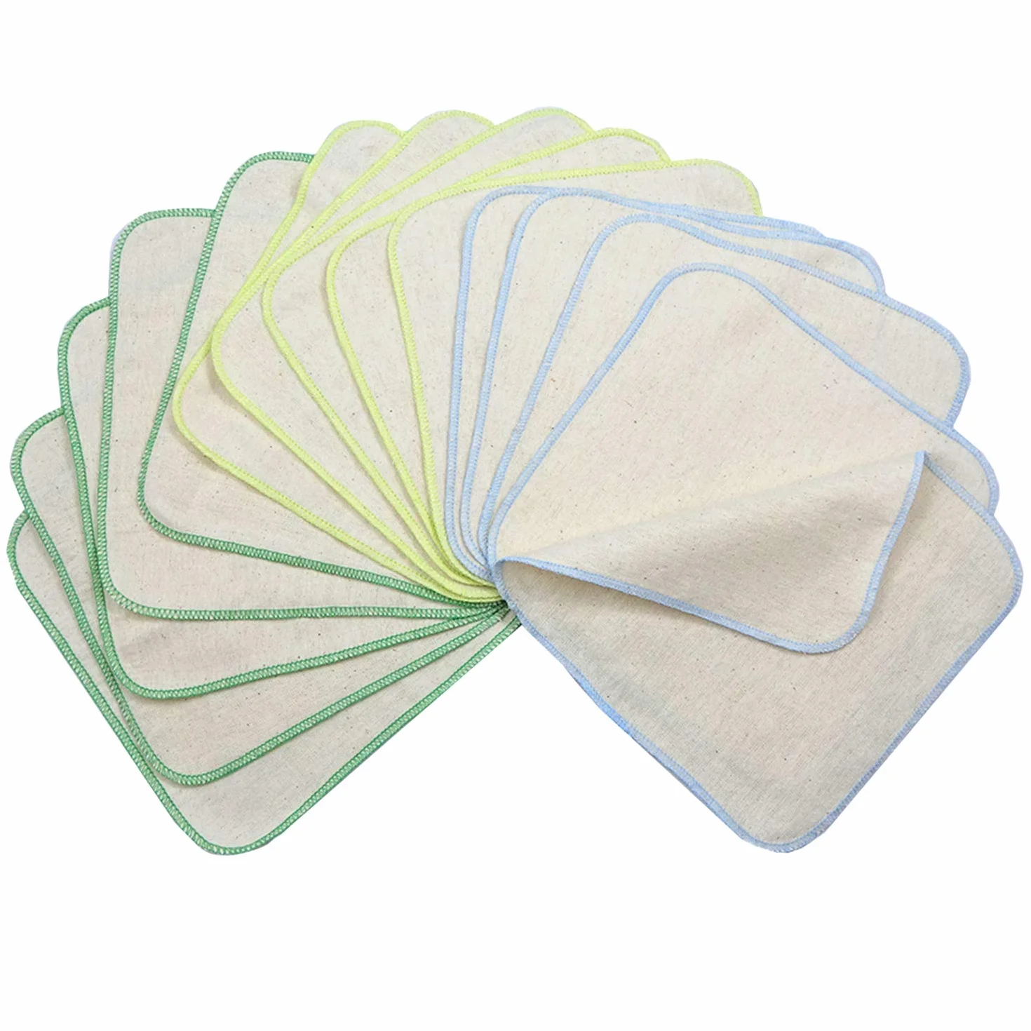 Gants de toilette réutilisables en flanelle de coton bio Lot de 15 - Serviettes lavables vert