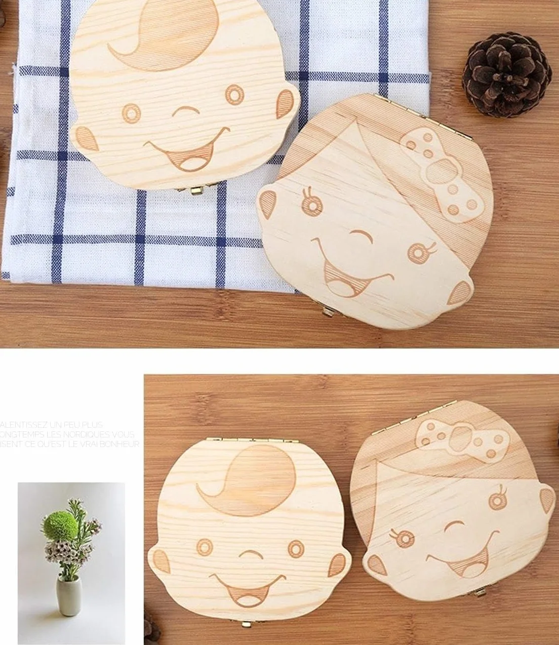 Boîte à Dents de Lait en Bois avec Étiquette Française, Coffret Souvenir pour Bébé Fille