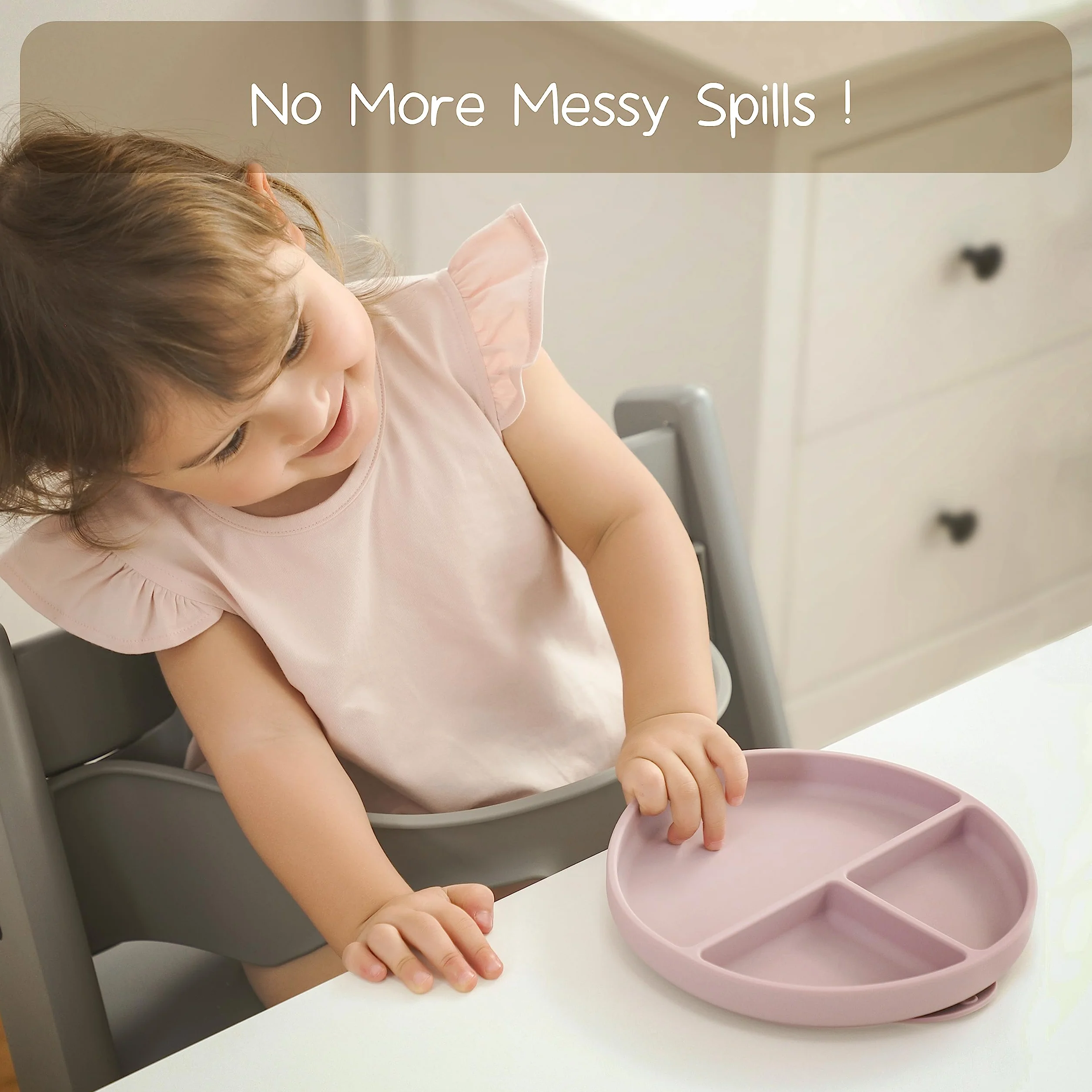 Moonkie Assiettes à Succion pour Bébés | Assiettes à Séparation en Silicone sans BPA avec Couvercle, Lavable au Micro-ondes