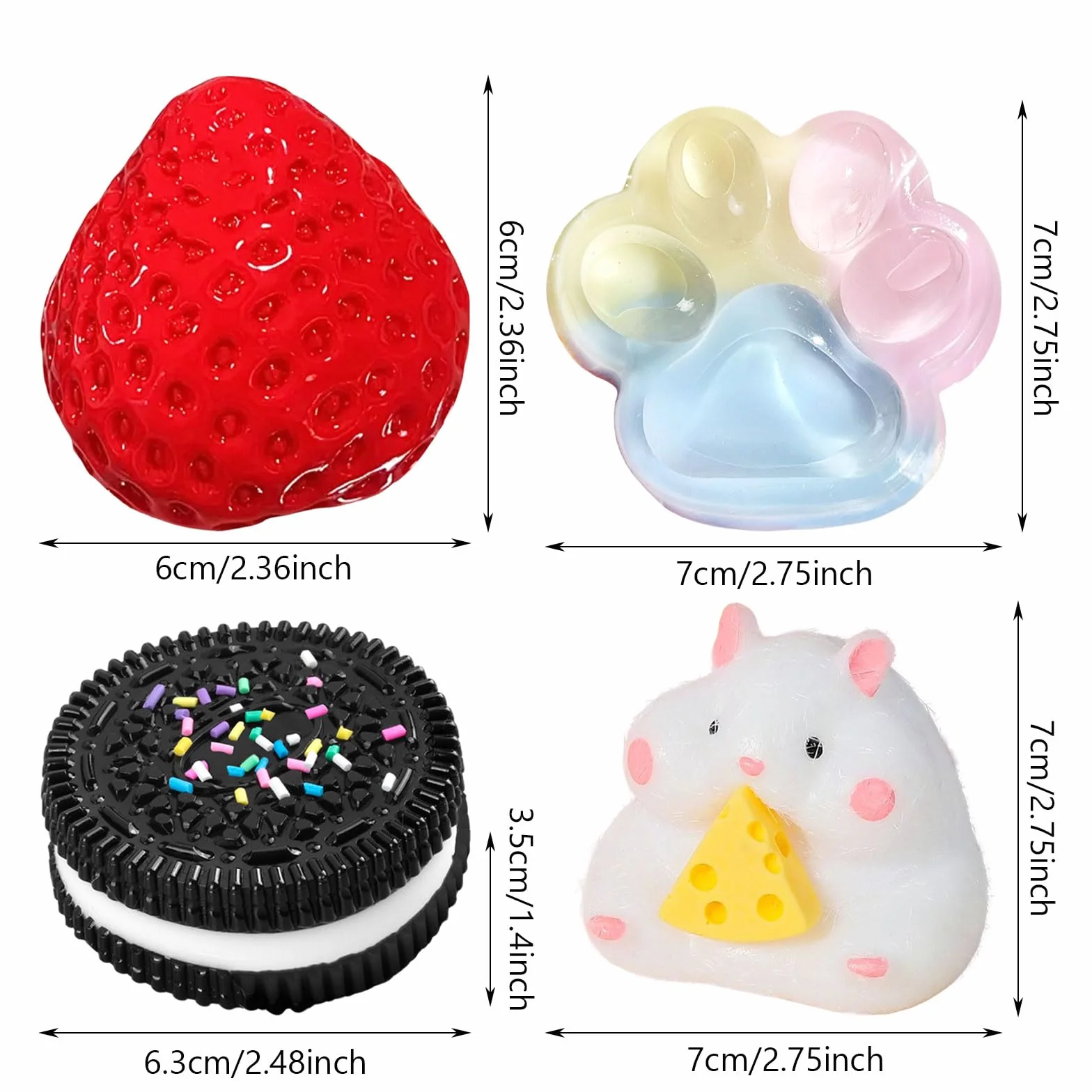 Taba Squishy Set 4Pcs Fraise Hamster Chat Paw Fufu Squishy Toy Stress Relief Sensory Play Fidget Gift for Kids Adults