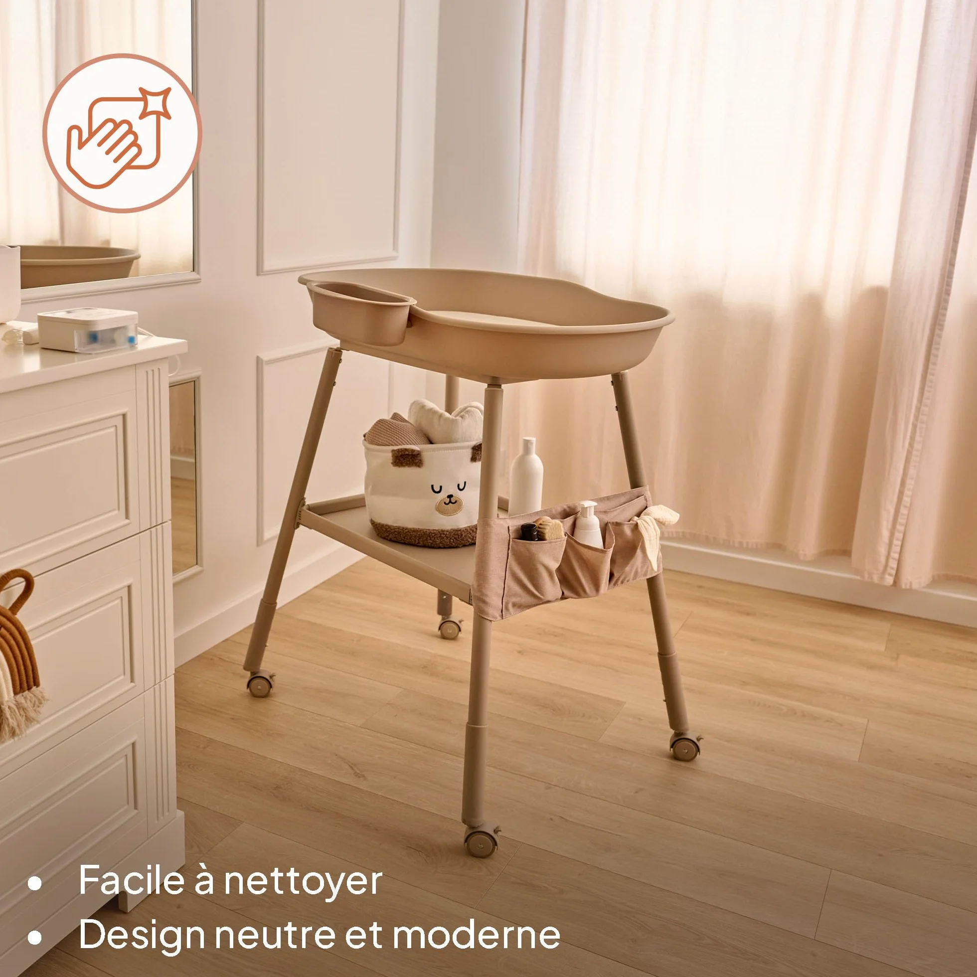 LIONELO Rosie table à langer bébé mobile sur roulettes matelas imperméable hauteur réglable rangements