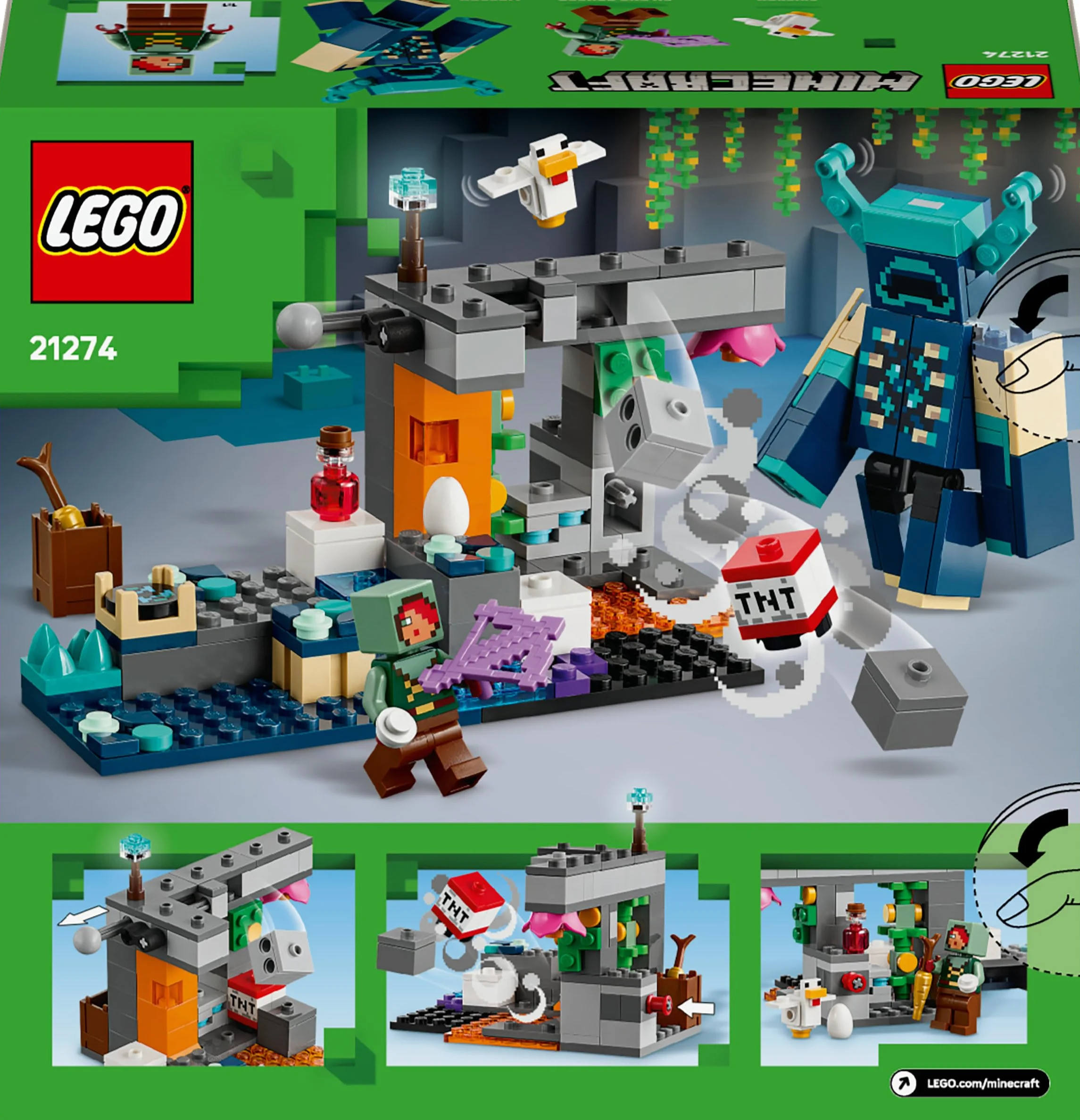 LEGO Minecraft La Rencontre avec Le Warden 21274 Jouet Interactif Minifigurine Figurine de Mob Fonction TNT Chute de Rocher