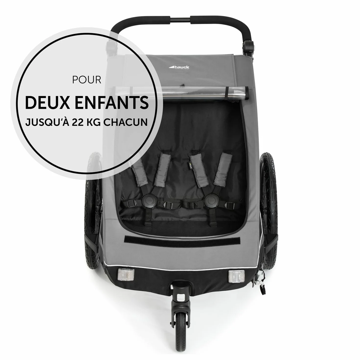 Hauck Remorque Velo Poussette 2 Enfants 2-en-1 Dryk Duo Pliable Coffre XL Gris