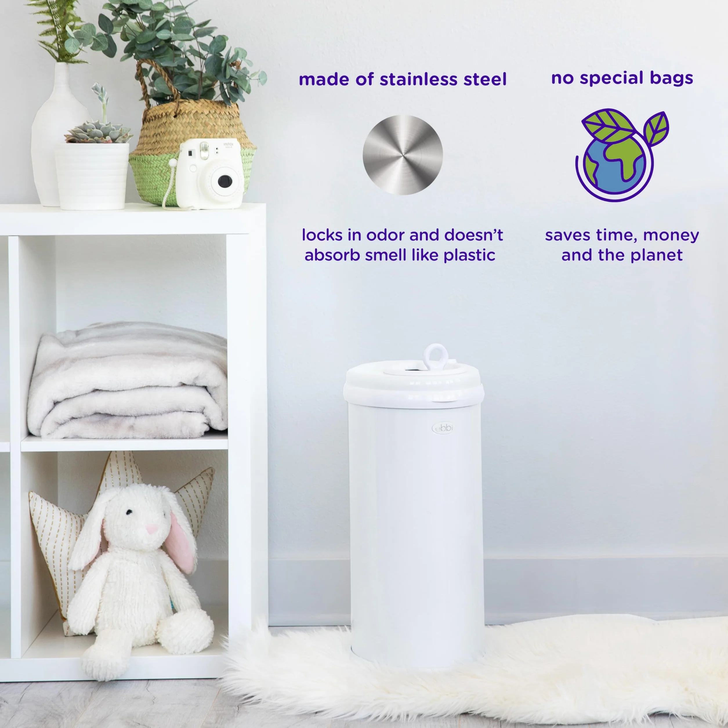 Ubbi Steel Odor Locking Nappy Disposal Bin, No Special Bag Required, Diaper Pail, Sage Green