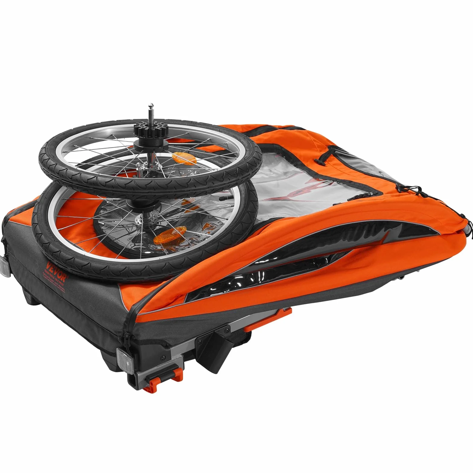 VEVOR Remorque de vélo pour Enfants Double Siège 55 kg 2en1 Pliable Poussette Orange Gris
