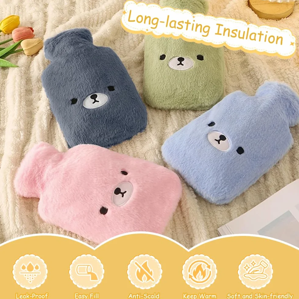 Flintronic Bouillotte Enfant 2L avec Housse Peluche Douce Amovible Lavable Anti-fuite Antidéflagrant