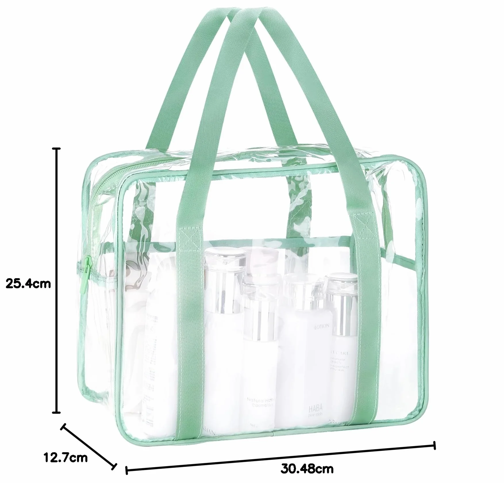 Trousse de maquillage transparente extra large en PVC transparent, étanche, vert