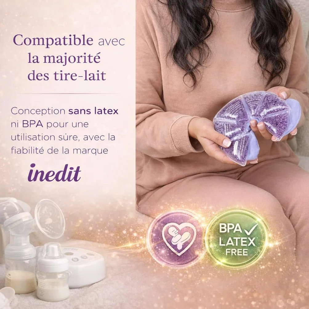 Société Française Coussinet Gel Allaitement Lot de 2 Compresses 3-en-1 Chaud/Froid pour Sein - Soulage Engorgement Mastite Douleurs Réutilisables