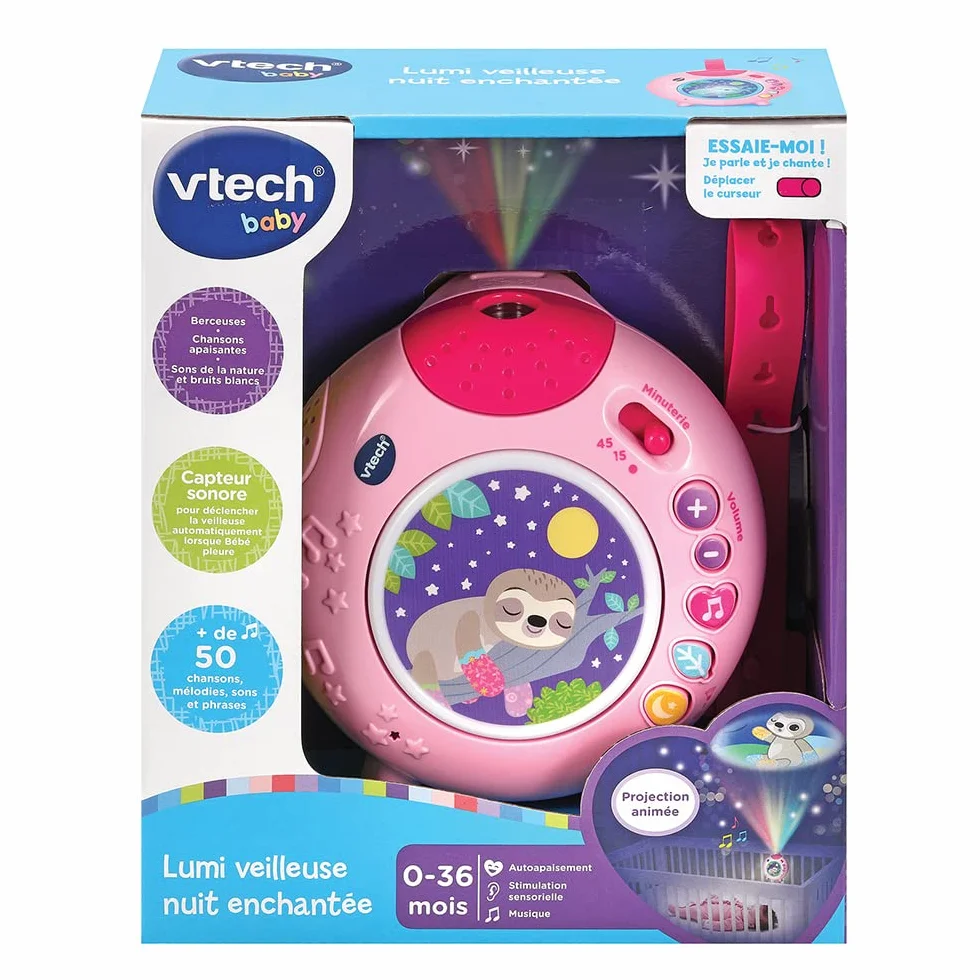 VTech Lumi Veilleuse Nuit Enchantée Rose Veilleuse Bébé Musicale Projection Lumineuse Plafond Musique Douce Bruits Blancs Sons Nature Cadeau Naissance