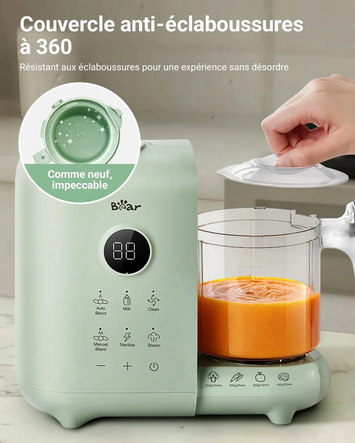 Robot Cuiseur Mixeur Bébé 500ml Panier Vapeur Multifonctions Automatique Sans BPA