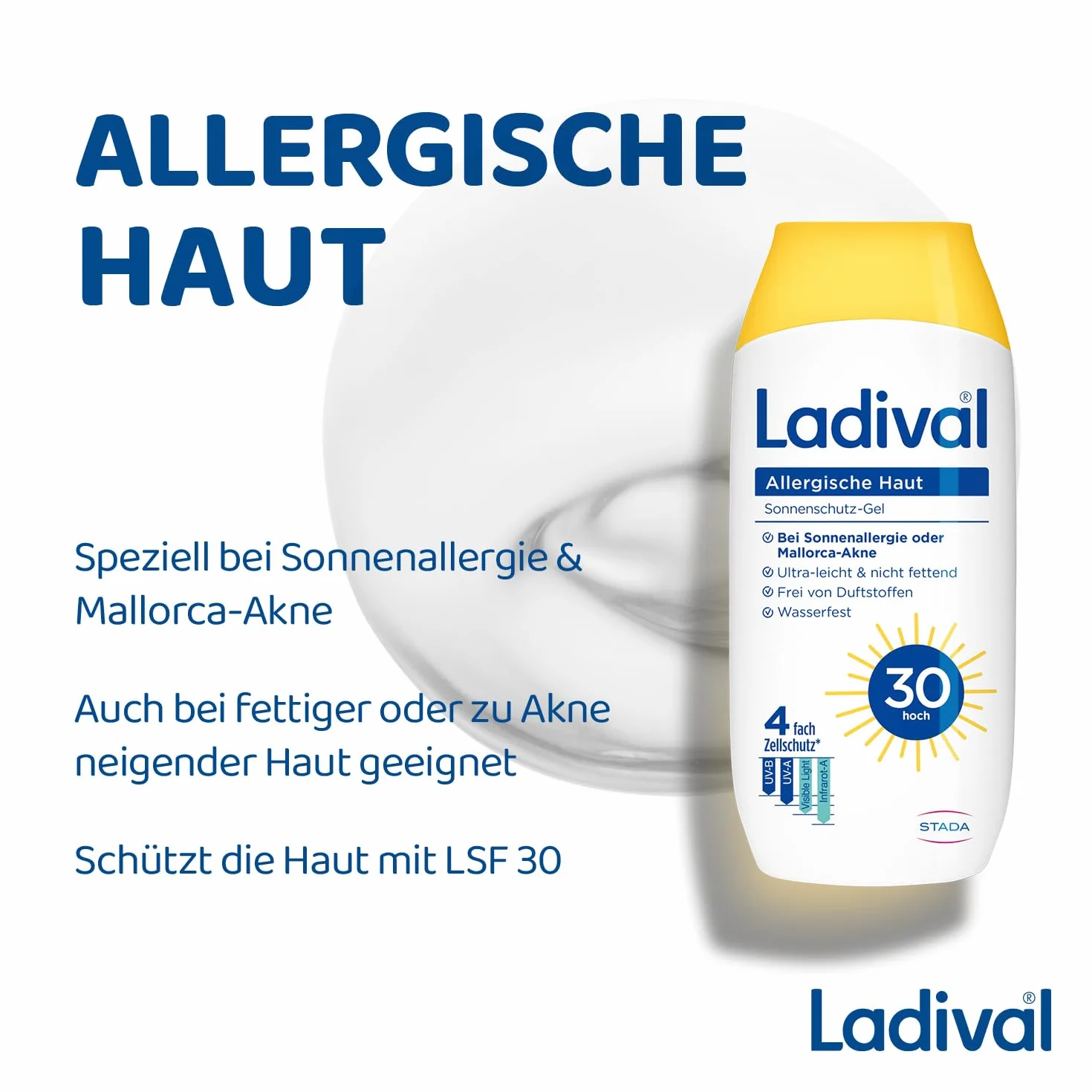 Ladival Gel Protection Solaire SPF 30 Corps 200 ml Anti-Allergies Solaires Acné de Majorque Imperméable