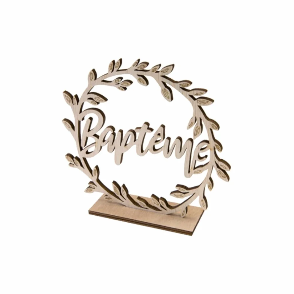 HOBI DÉCO Bois BAPTÊME Couronne 14.5x15.5x4cm Nature