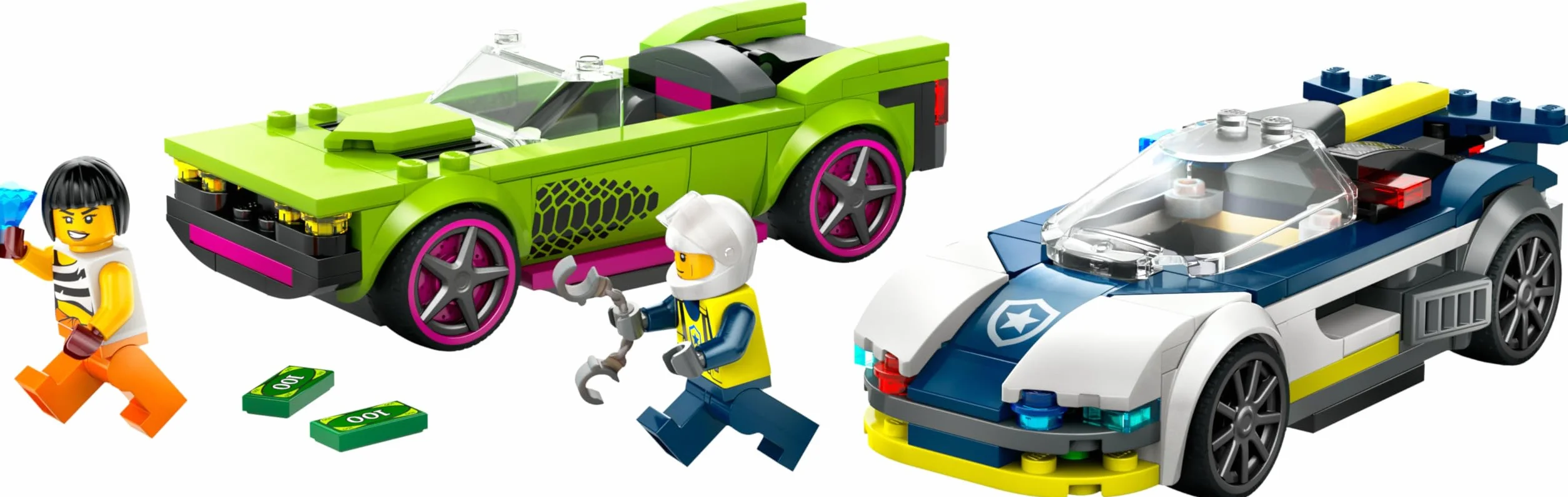 LEGO City La Course-Poursuite Entre la Voiture de Police et la Super Voiture, Jouet Imaginatif et de Rôles, Minifigurines d'Agent et Voleuse, Cadeau pour Garçons et Filles Dès 6 Ans 60415