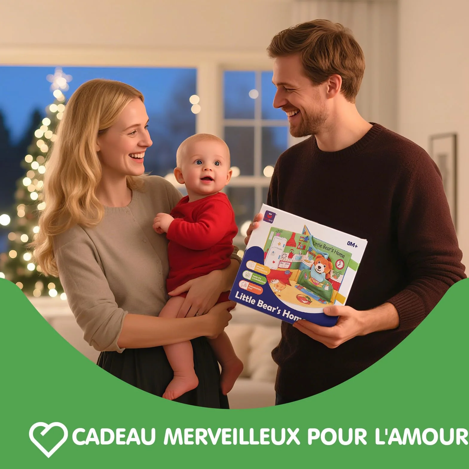 Livre Tissu Bebe Eveil 1 an - Livres activite sensoriel tactiles Bebes, Jouets Tissu Temps sur Ventre 6-18 Mois, Cadeau garcon Fille Enfant