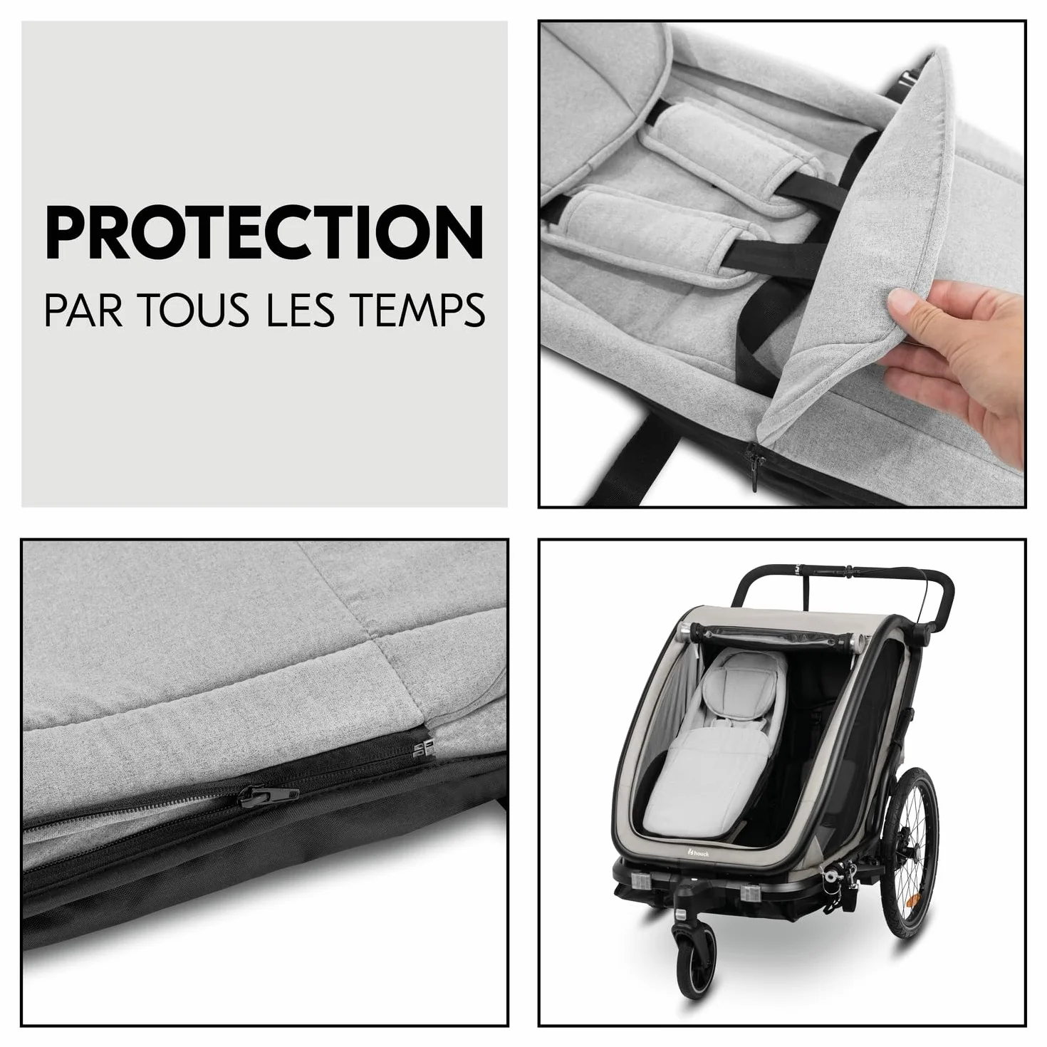 Hauck Hamac Remorque Bébé Velo Baby Lounger 2 Dryk Duo Gris Siège Nouveau-Né Harnais 5 Points