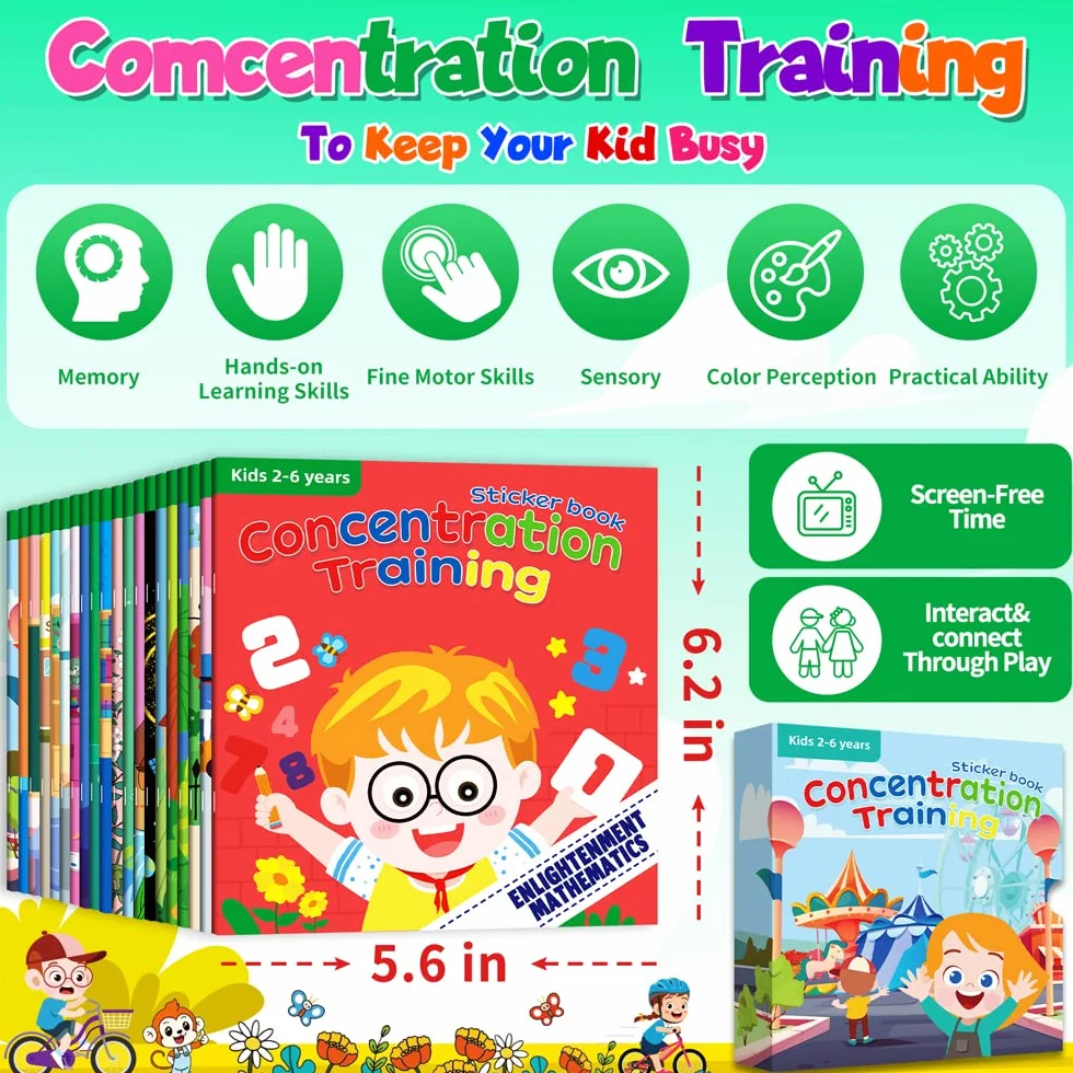 Felly Lot de 20 Livres d'Autocollants Réutilisables pour Enfant Montessori 2-6 Ans Jouet Educatif