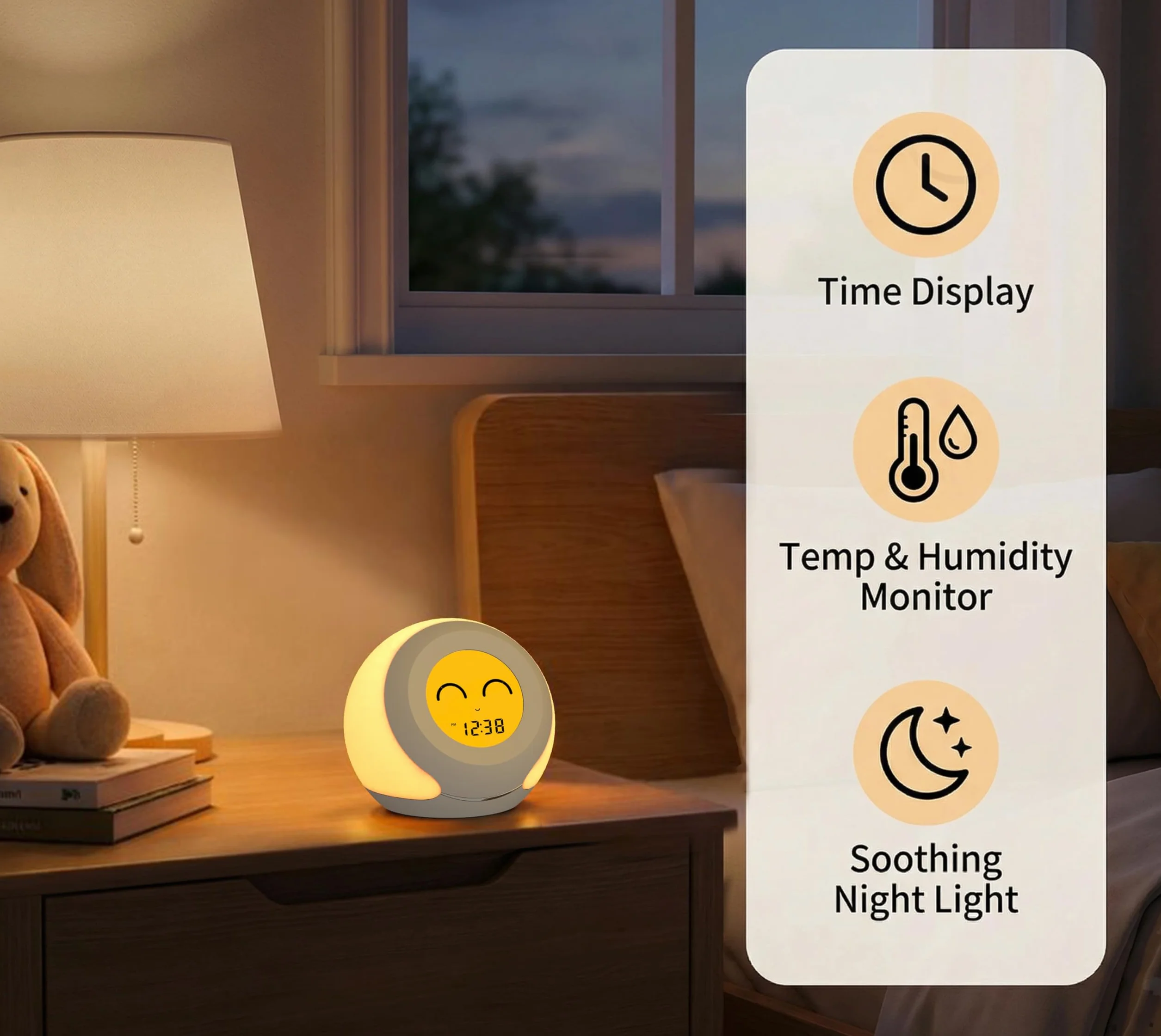 iTOMA Thermomètre Hygromètre Chambre Enfant, Écran LCD, Lumière Colorée, Gradateur 4 Niveaux