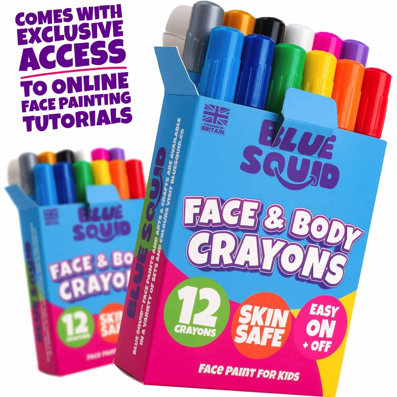 Blue Squid Crayons de Peinture Visage pour Enfants - Kit 12 Couleurs Vives, Mines Extensibles, Sûr Peau Sensible