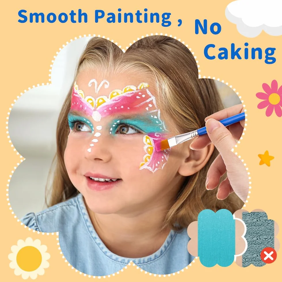 Janolia Palette Maquillage Enfant 20 Couleurs Peinture Visage avec 2 Pinceaux 60 Pochoirs Kit Maquillage Carnaval Halloween