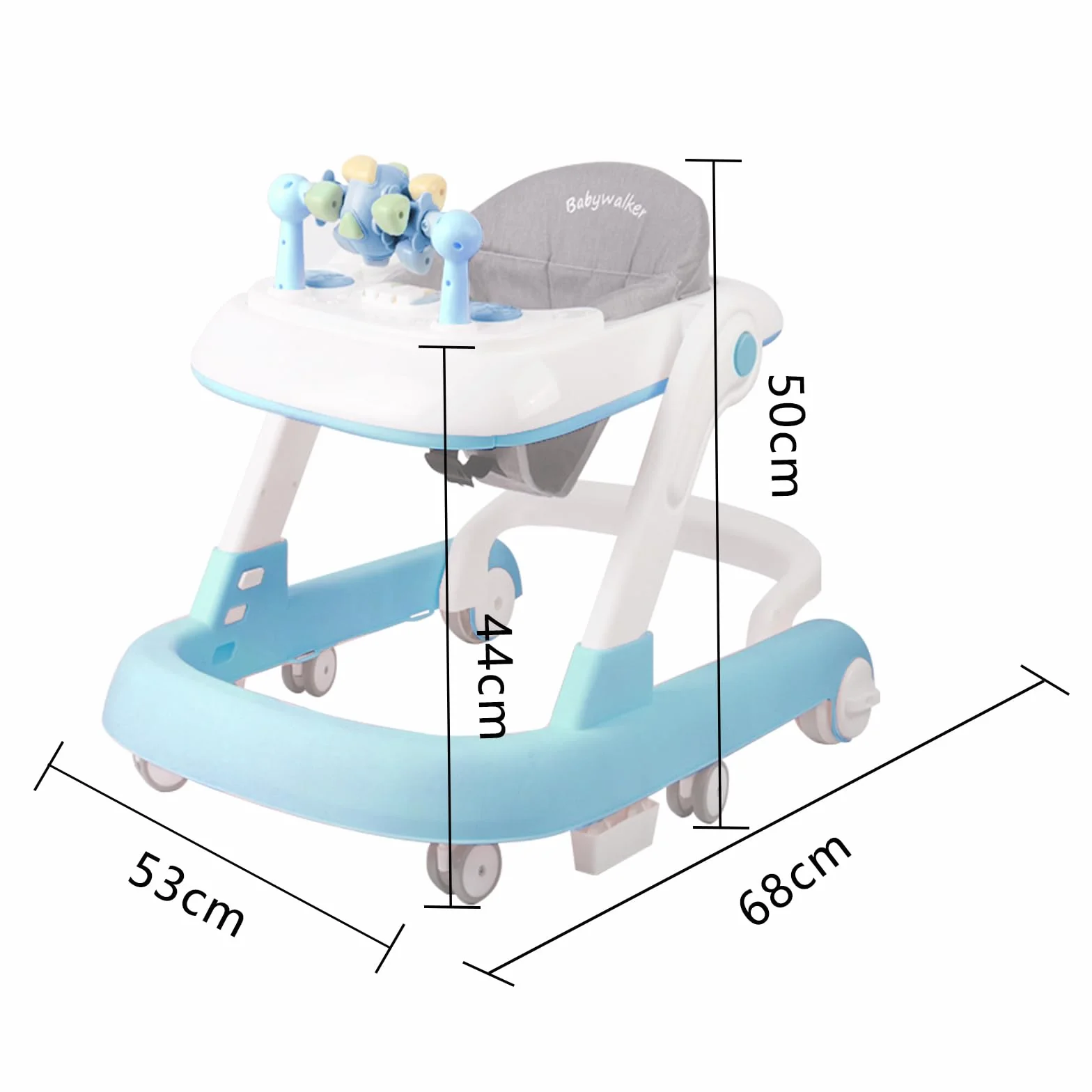 Trotteur Bébé 4-en-1 OHMG avec plateau multi-activités interactive, musique amovible, réglable en hauteur, pliable, jusqu'à 12 kg