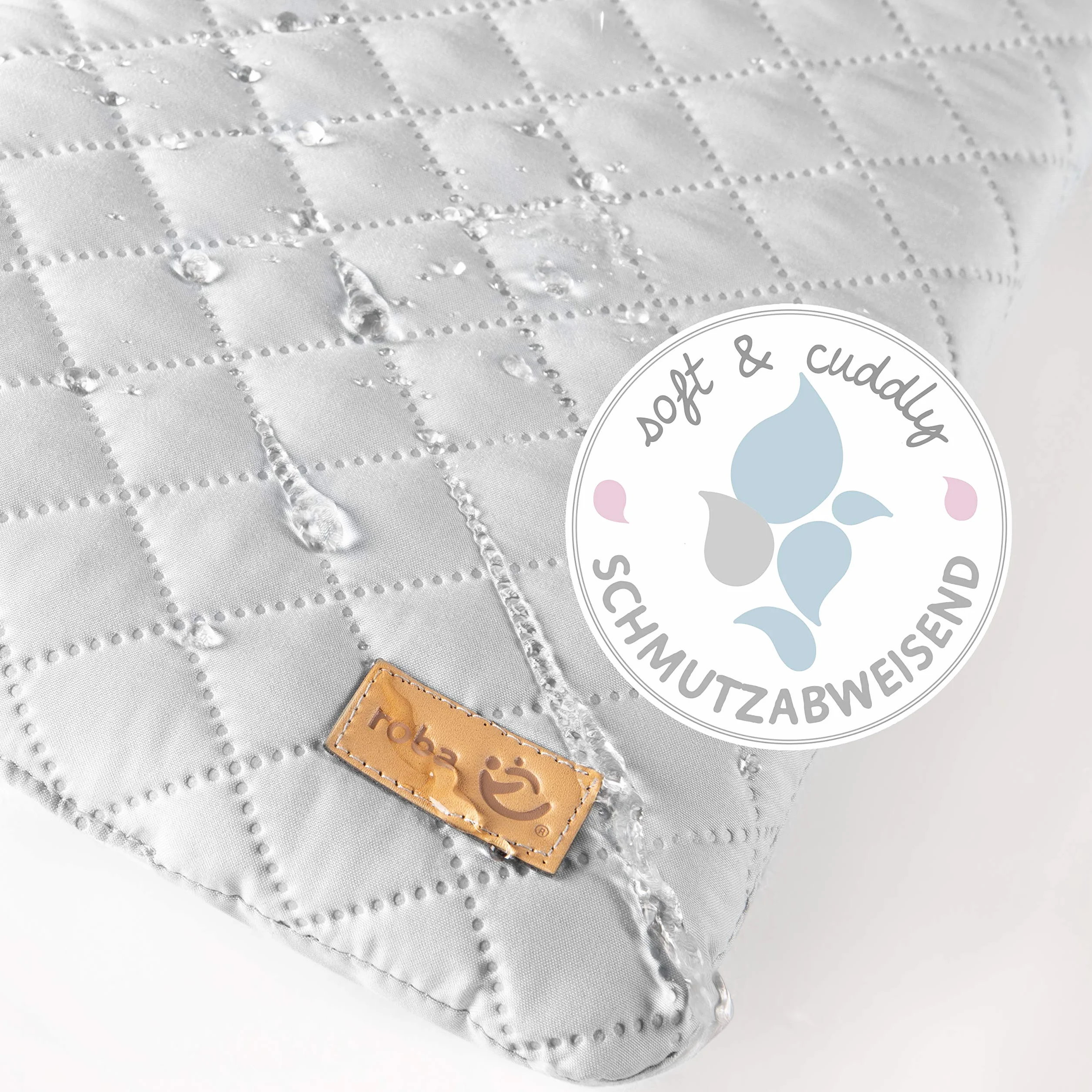 roba Parc Bébé en Bois 75 x 100 cm + Tapis Gris - Base Ajustable 3 Niveaux - Roulettes Freins - Laqué Blanc