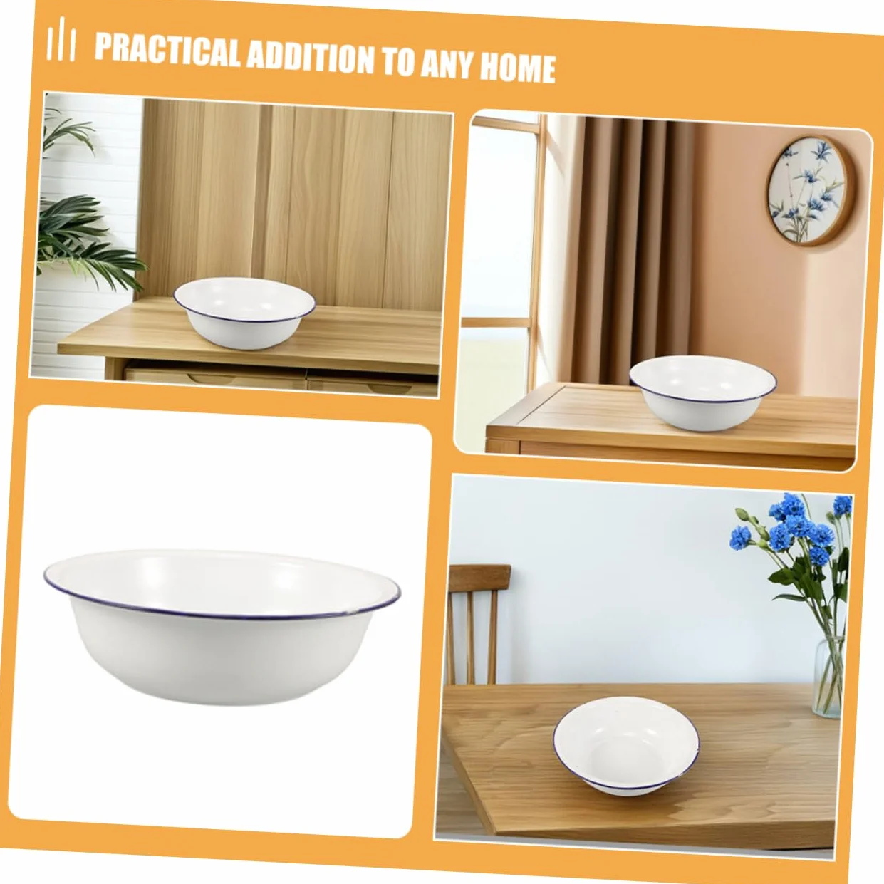 Bassin Grosse Capacité Émail Blanc Vintage pour Bain de Pieds Facile à Nettoyer