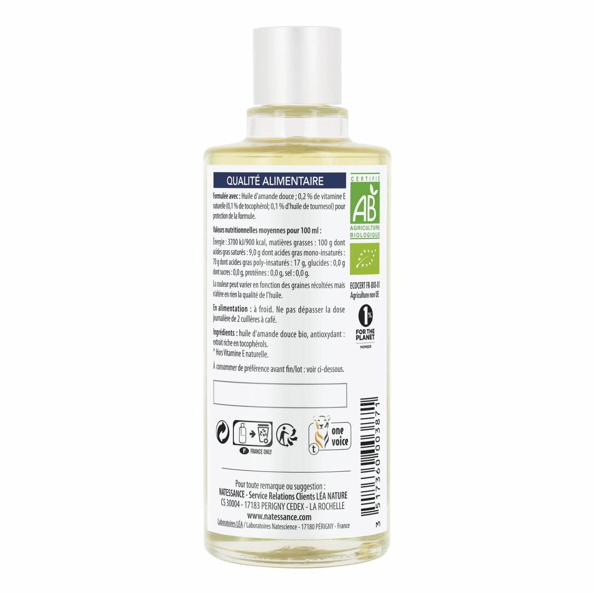 Natessance Huile D'Amande Douce Bio 100% Pure Certifié Agriculture Biologique Flacon 50 ml