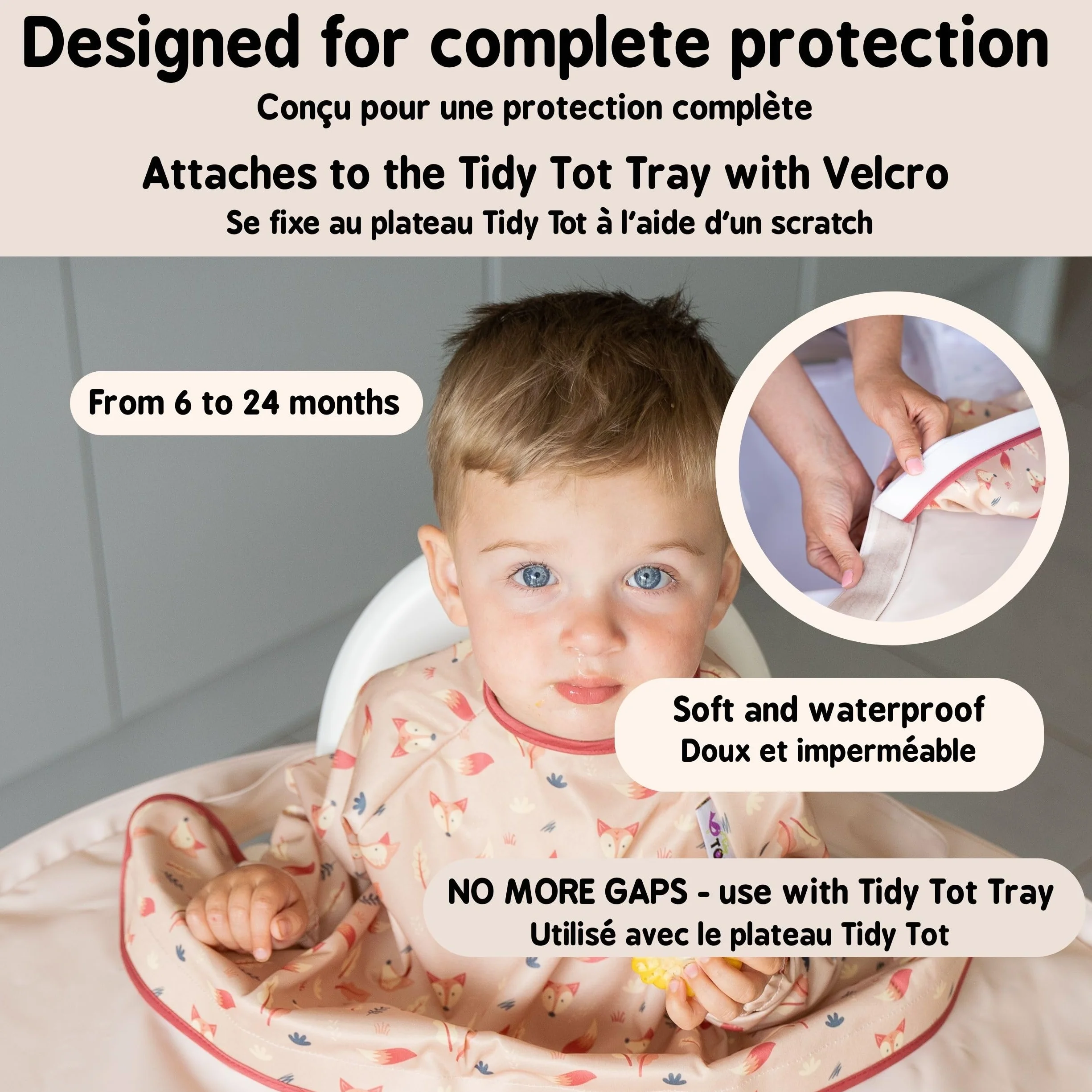 Tidy Tot Bavoir Manches Longues Bébé DME Protection Anti-Salissures Dès 4 Mois