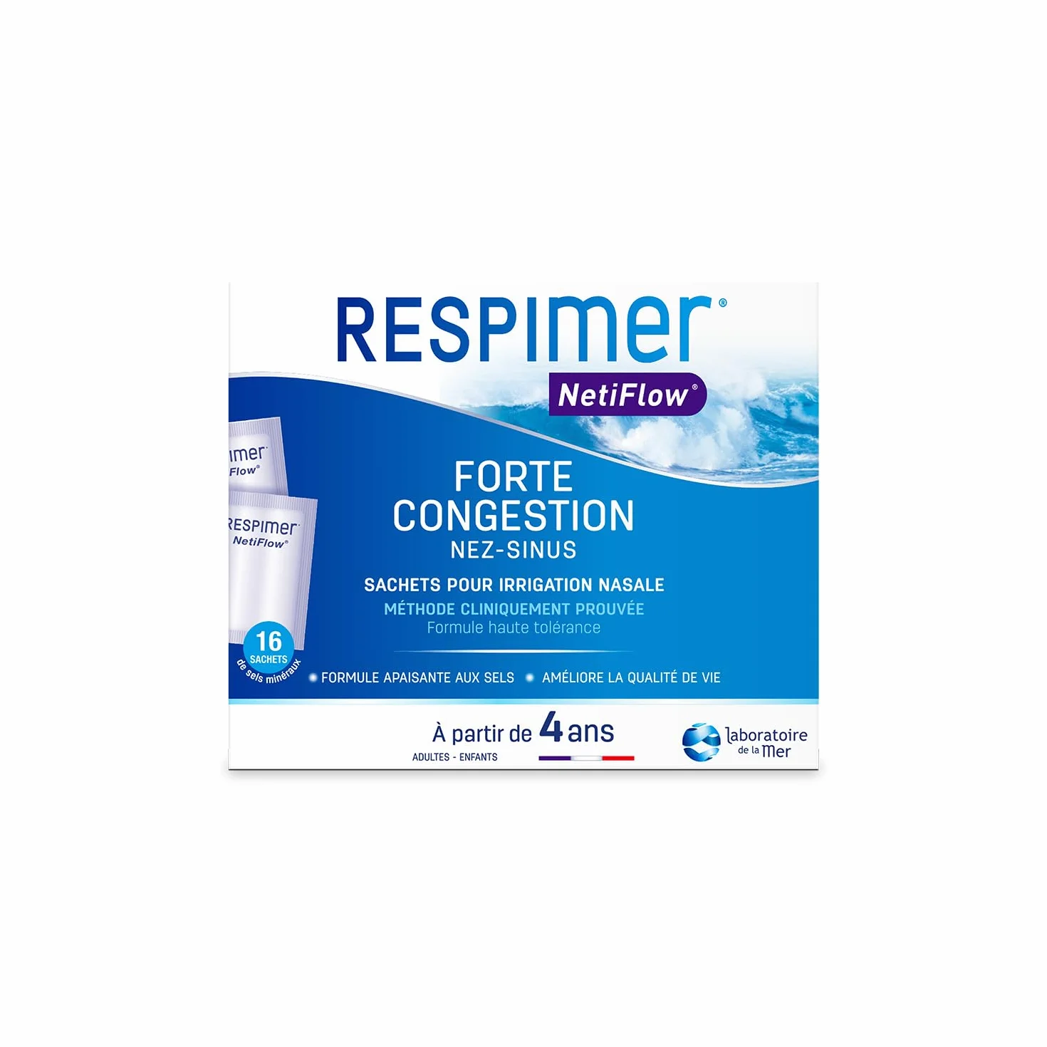 RESPIMER NetiFlow 16 Sachets Sels Minéraux Lavage Nez Recharge Irrigation Nasale Rhinites Rhinosinusites