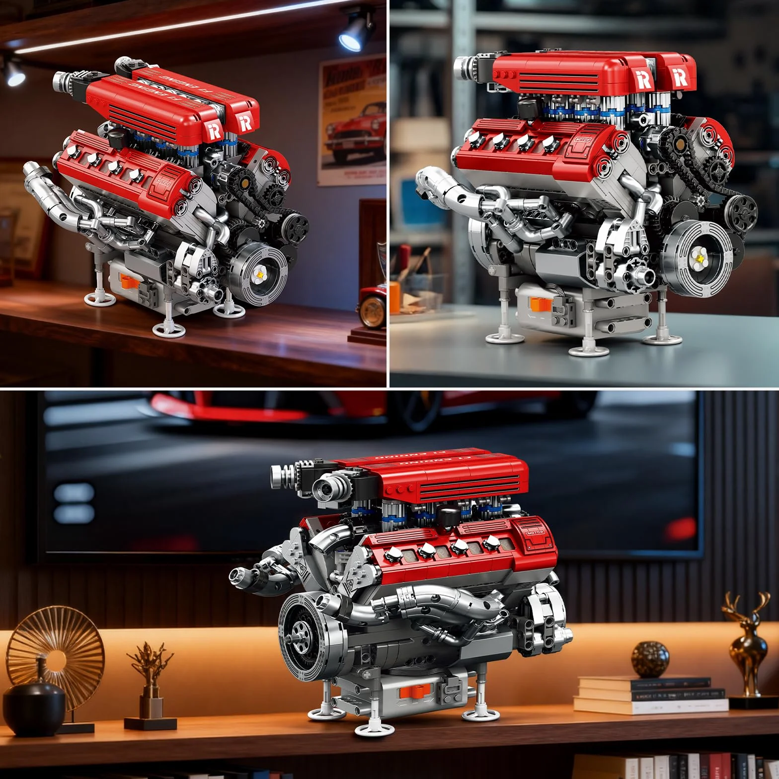 Reobrix 33015 Maquette Moteur V8 pour Adultes, Kit de Construction Mécanique 1101 Pièces avec Mouvement Réaliste des Pistons