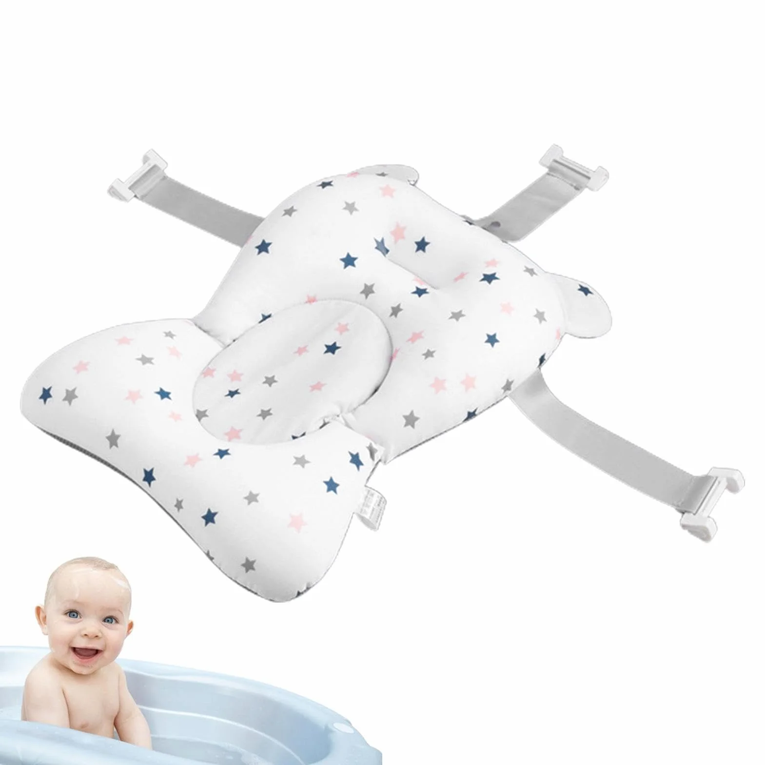 Coussin de Bain Bébé Matelas Oreiller Chaise 0-12 Mois avec Boucles et 3 Courroies de Sécurité