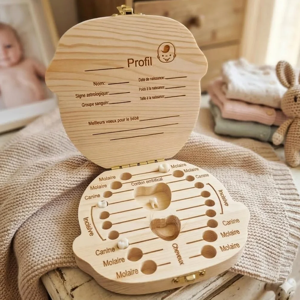 Boîte à Dents de Lait Personnalisée en Bois Coffret Souvenir Bébé Gravure Prénom