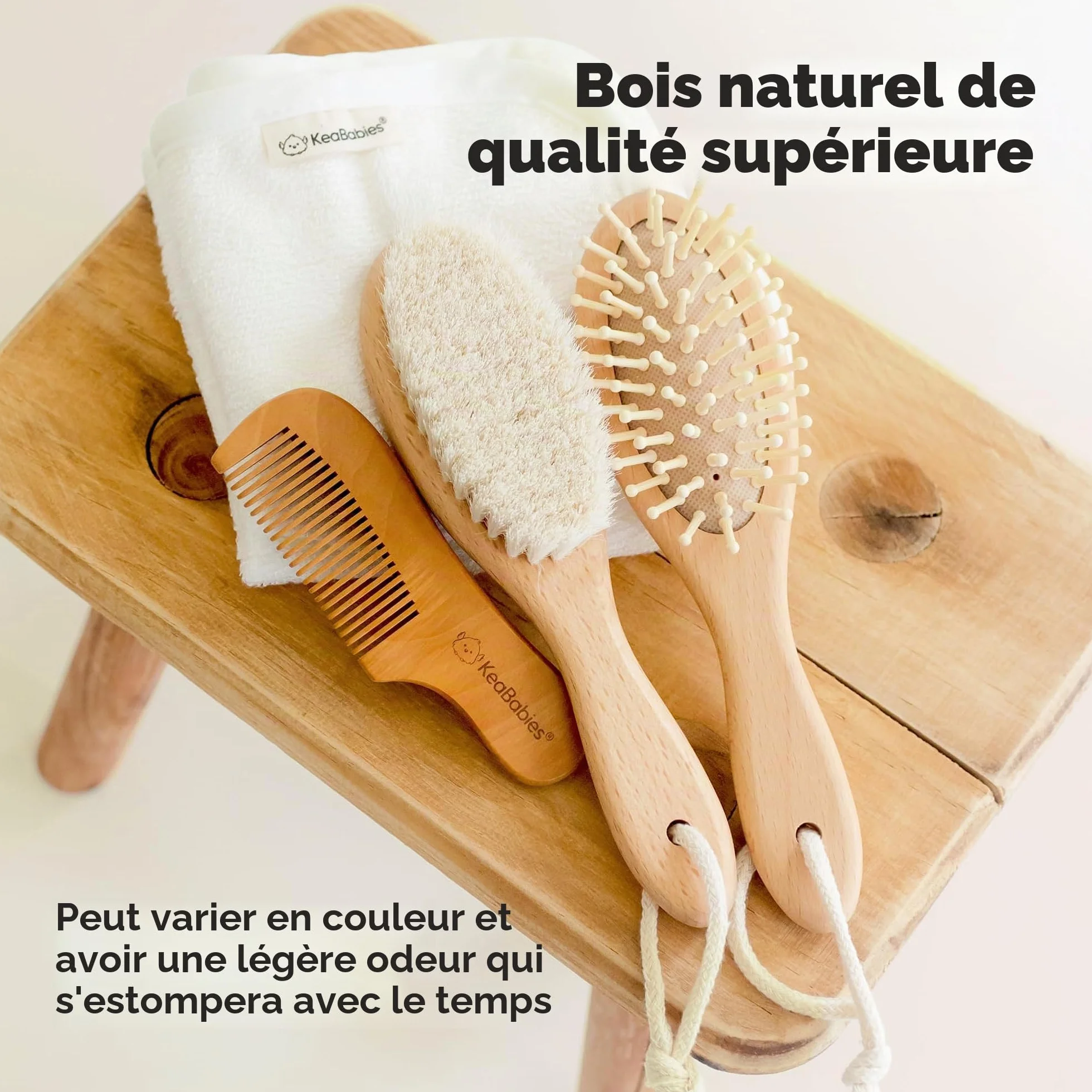 Brosse à Cheveux Bébé Nouveau-né en Bois Naturel Poils de Chèvre Doux