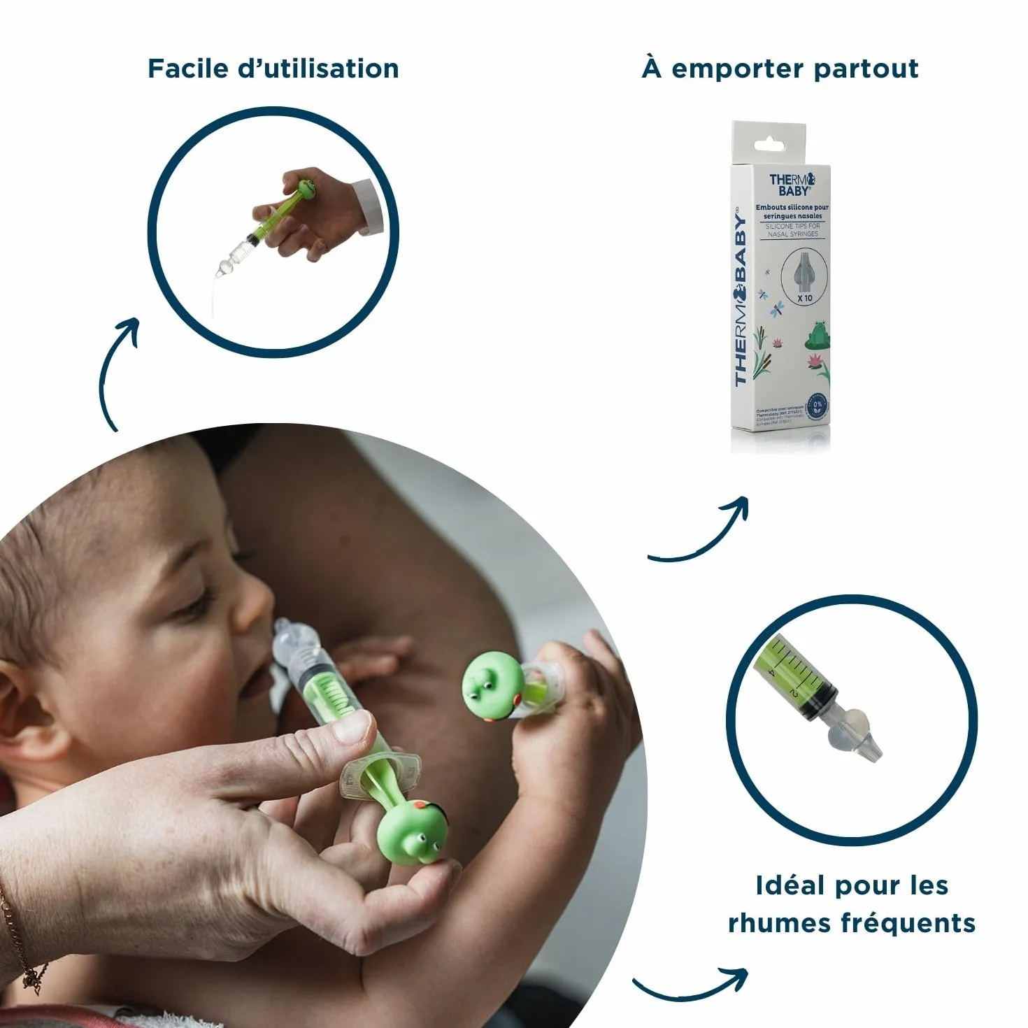 THERMOBABY Lot De 10 Embouts Silicone Pour Seringue Nasale Bébé Réutilisables Compatibles 10 ml