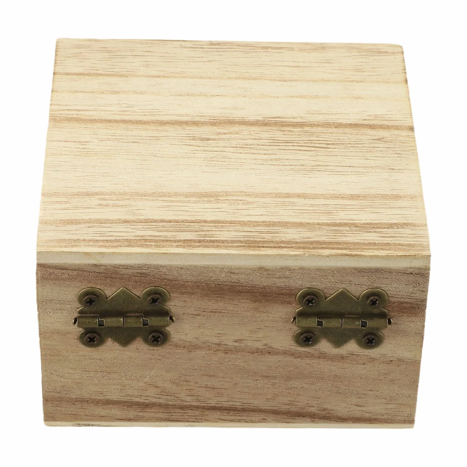 Boîte de rangement vintage en bois de paulownia carrée avec serrure métal 10x10x6 cm