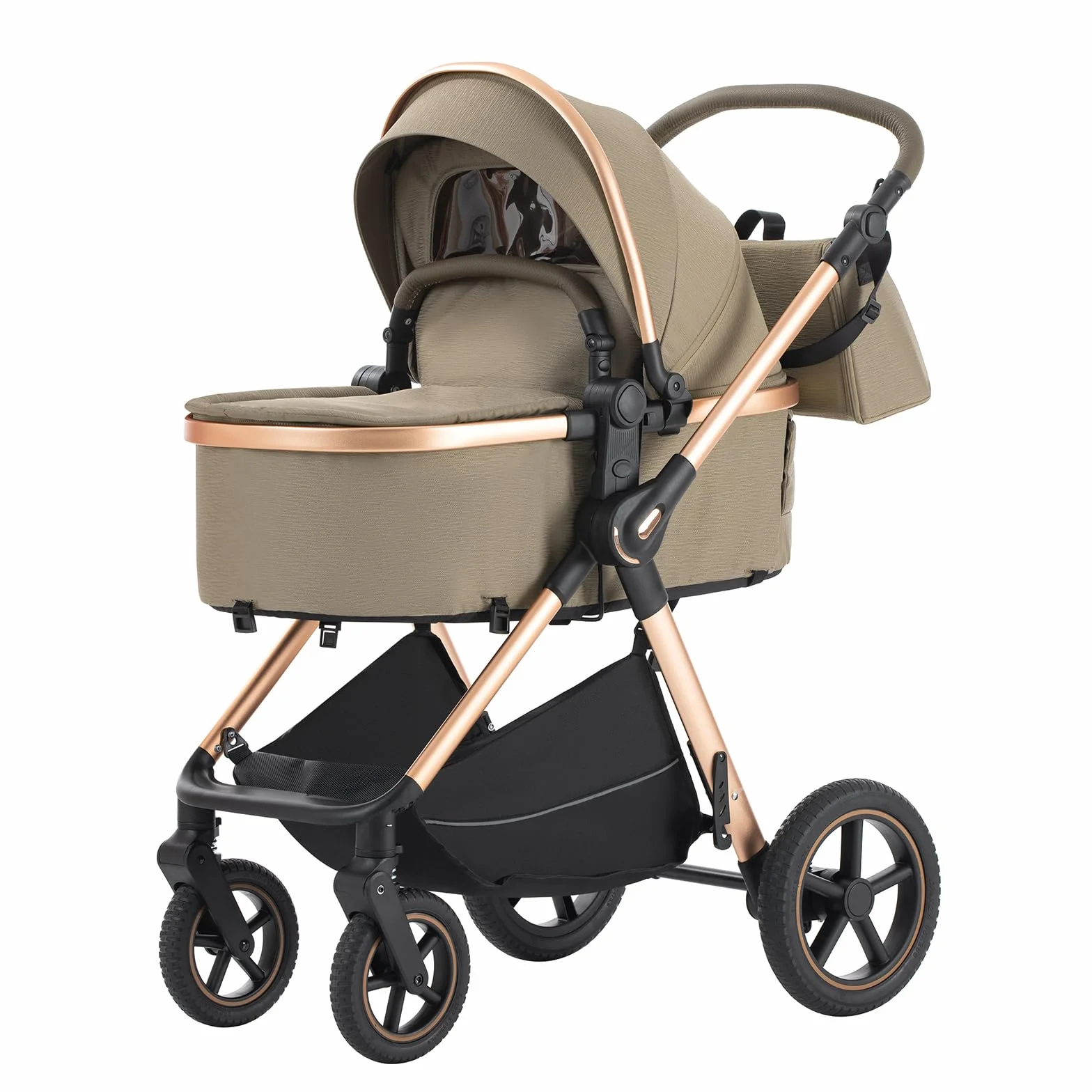 Poussette 3 en 1 Citadine Combinée Tricycle Baby Walker Haute Paysage Landau pour 0-36 mois Pliante Trolley Bébé D2-LIGHT BROWN