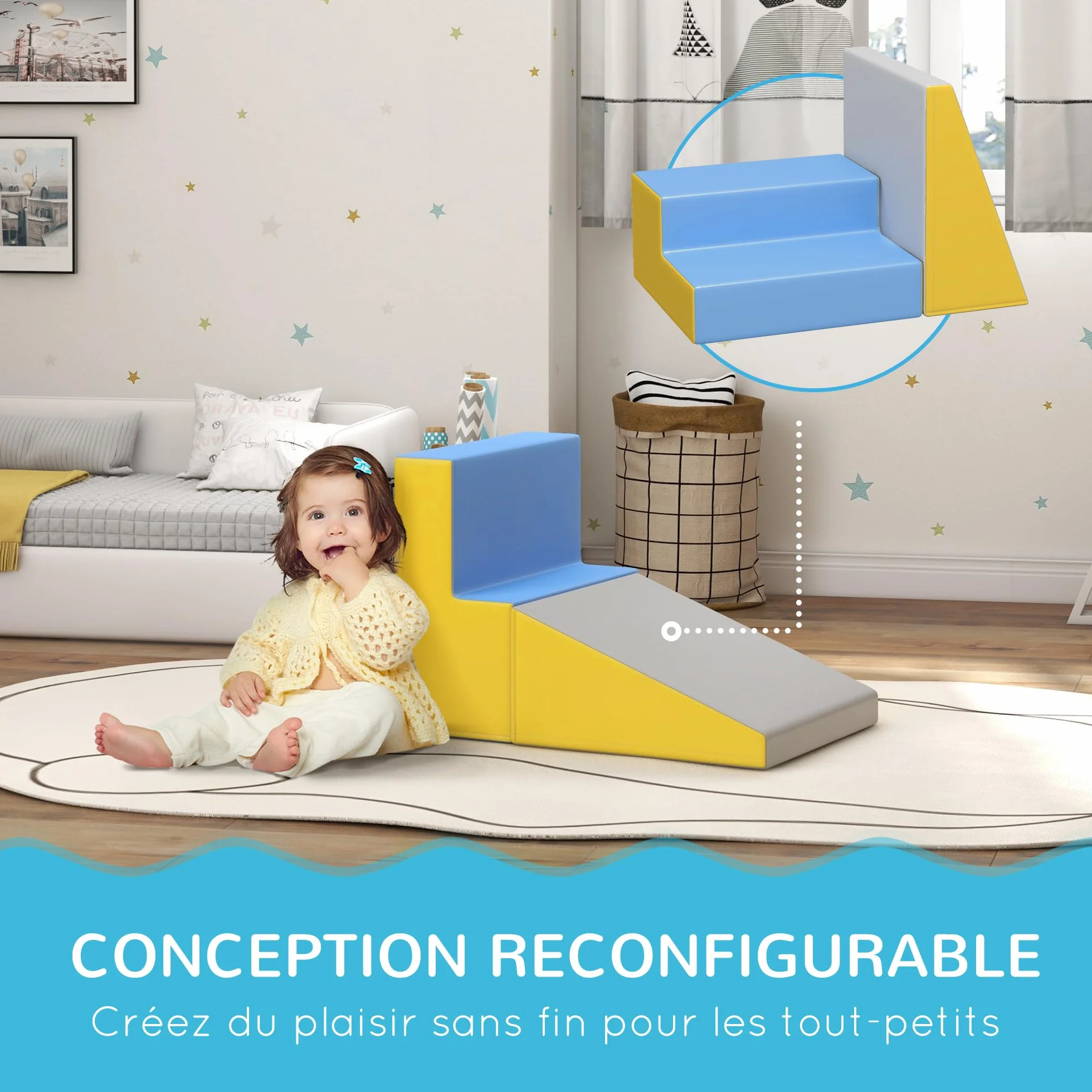 HOMCOM Parcours motricité bébé modulable, Jouets d'escalade, Blocs de construction en mousse, 2 Briques géantes, pour Enfants 12-36 Mois, Multicolore