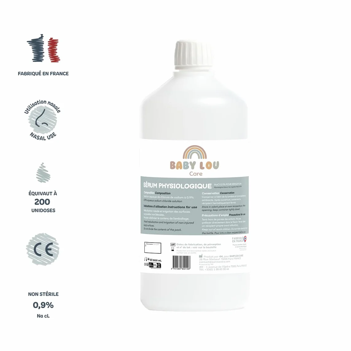 Sérum Physiologique 3x1L NaCl 0,9% Lavage Fosses Nasales France