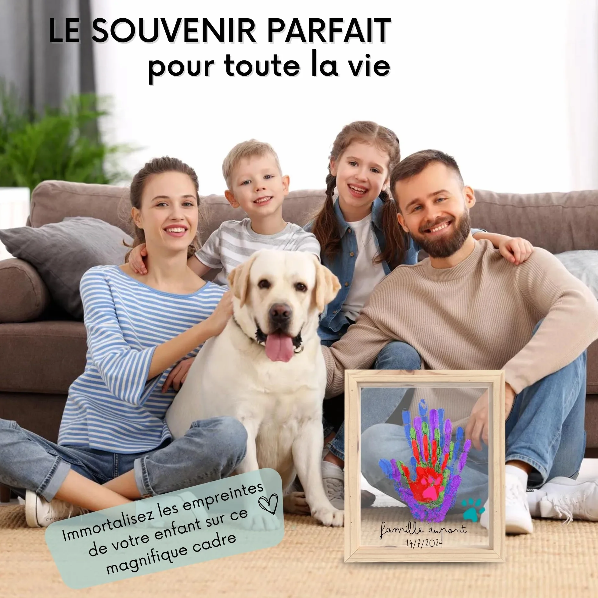Kit Empreinte Bebe Cadre Empreinte Main Famille et Pied avec Espace 4 Empreintes Cadeau Naissance