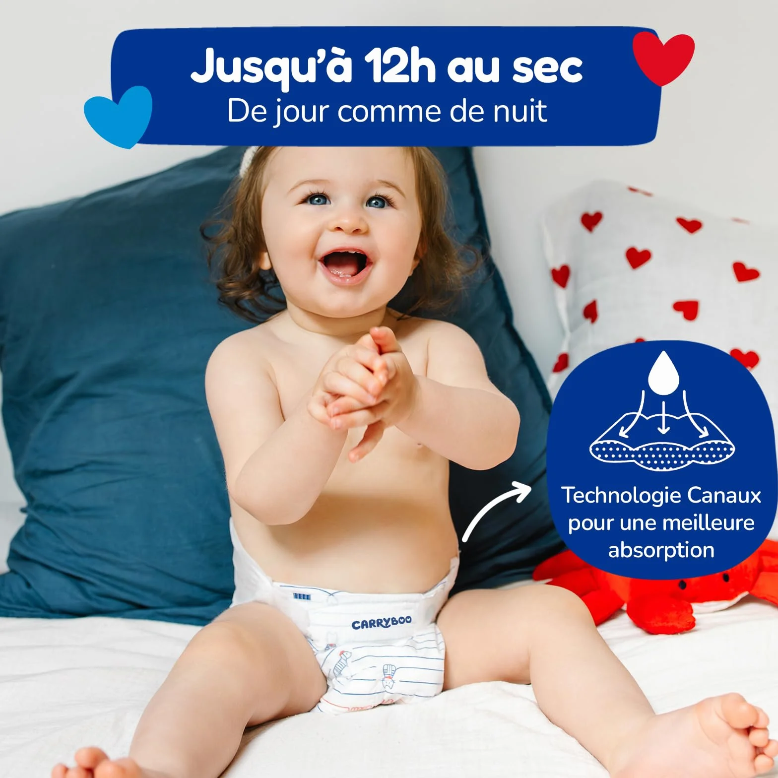 CARRYBOO Couches Taille 4 (7-18kg) 132 Jetables Ultra Absorbantes 12h Anti Fuites Fabriquées en France