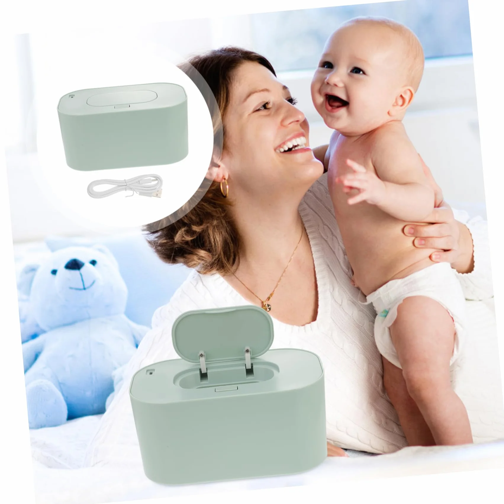 Ciieeo Chauffe-lingettes Portable pour Bébé Chauffage sans Fil USB, Design Compact Vert