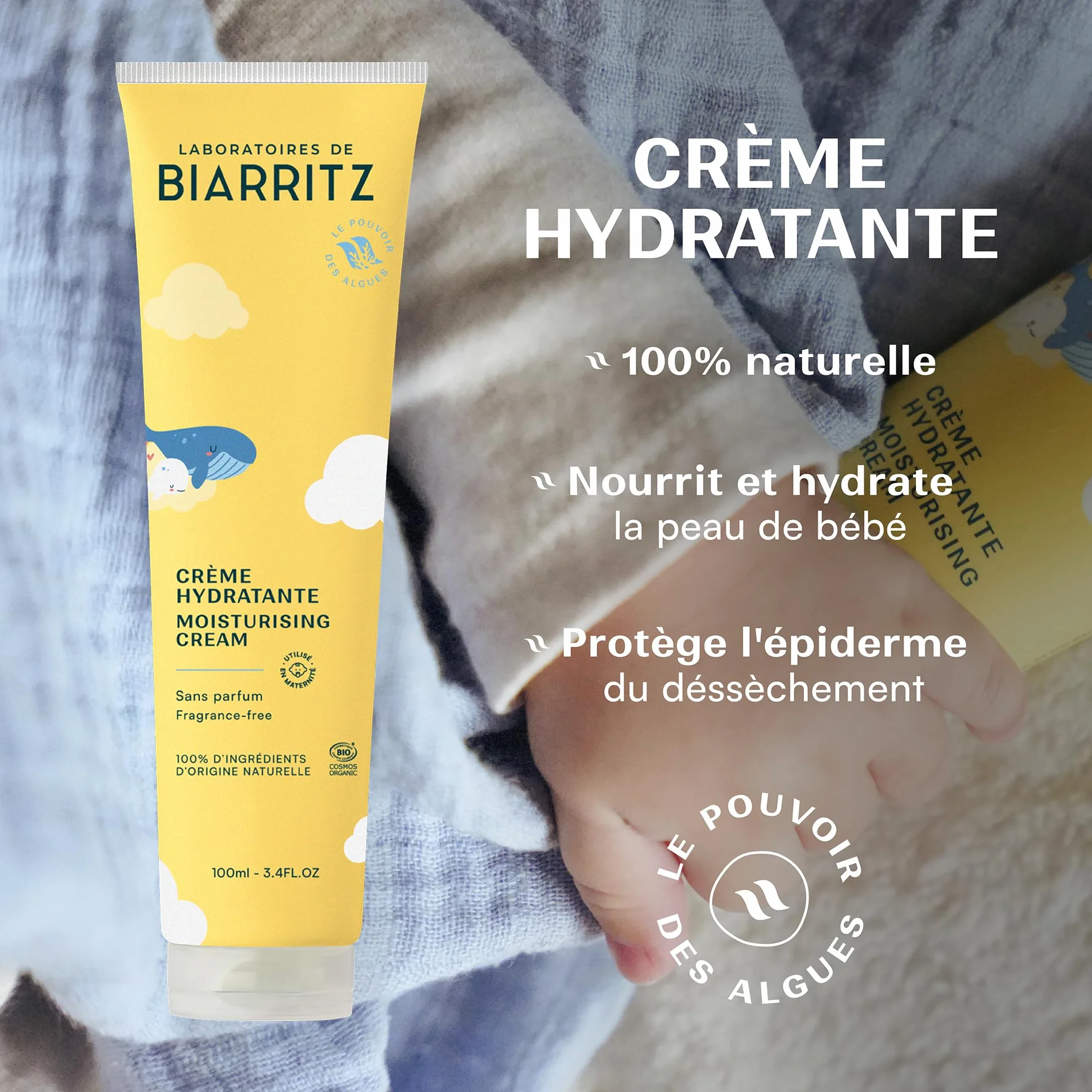 Laboratoires de Biarritz Crème Hydratante Bébé Bio 100 ml Visage Corps Fabriquée France