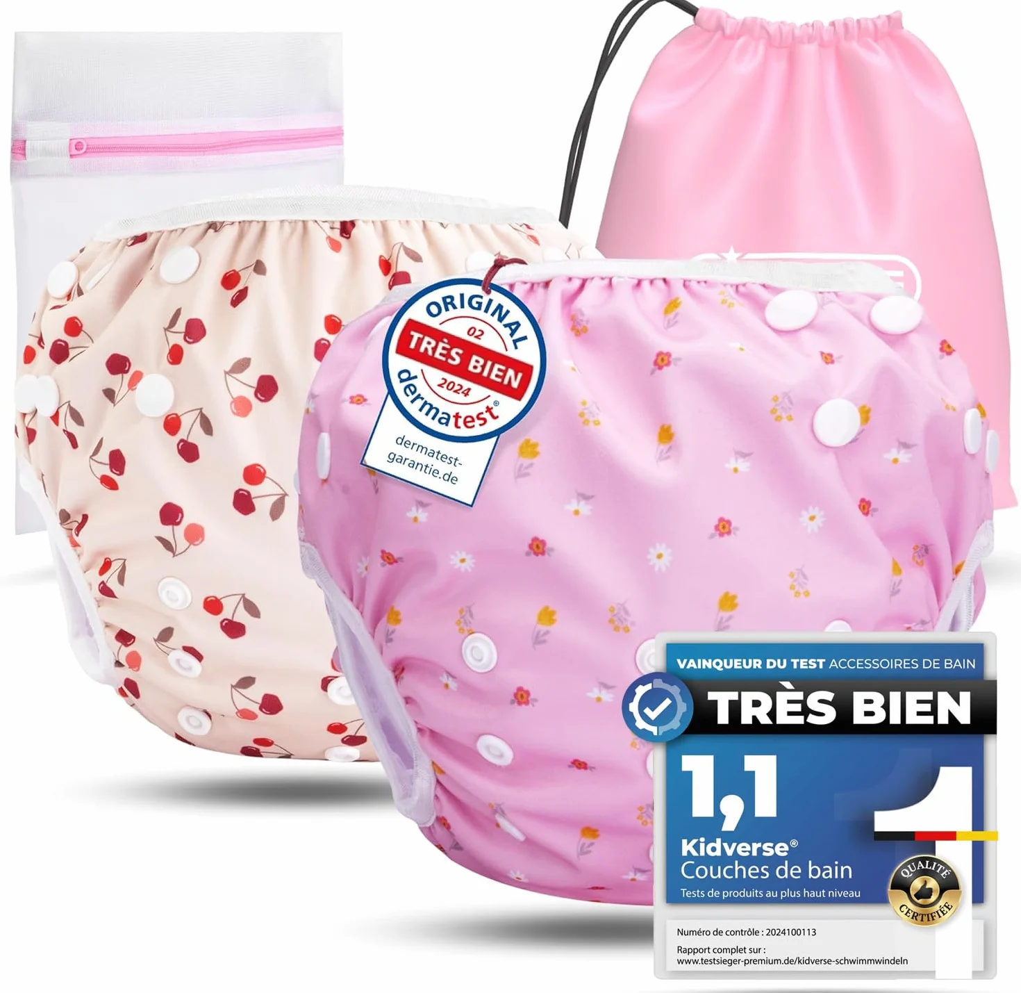 KIDVERSE Couche Piscine Bébé 0-3 Ans Réglable Réutilisable Lavable avec Pochette Fille Garçon