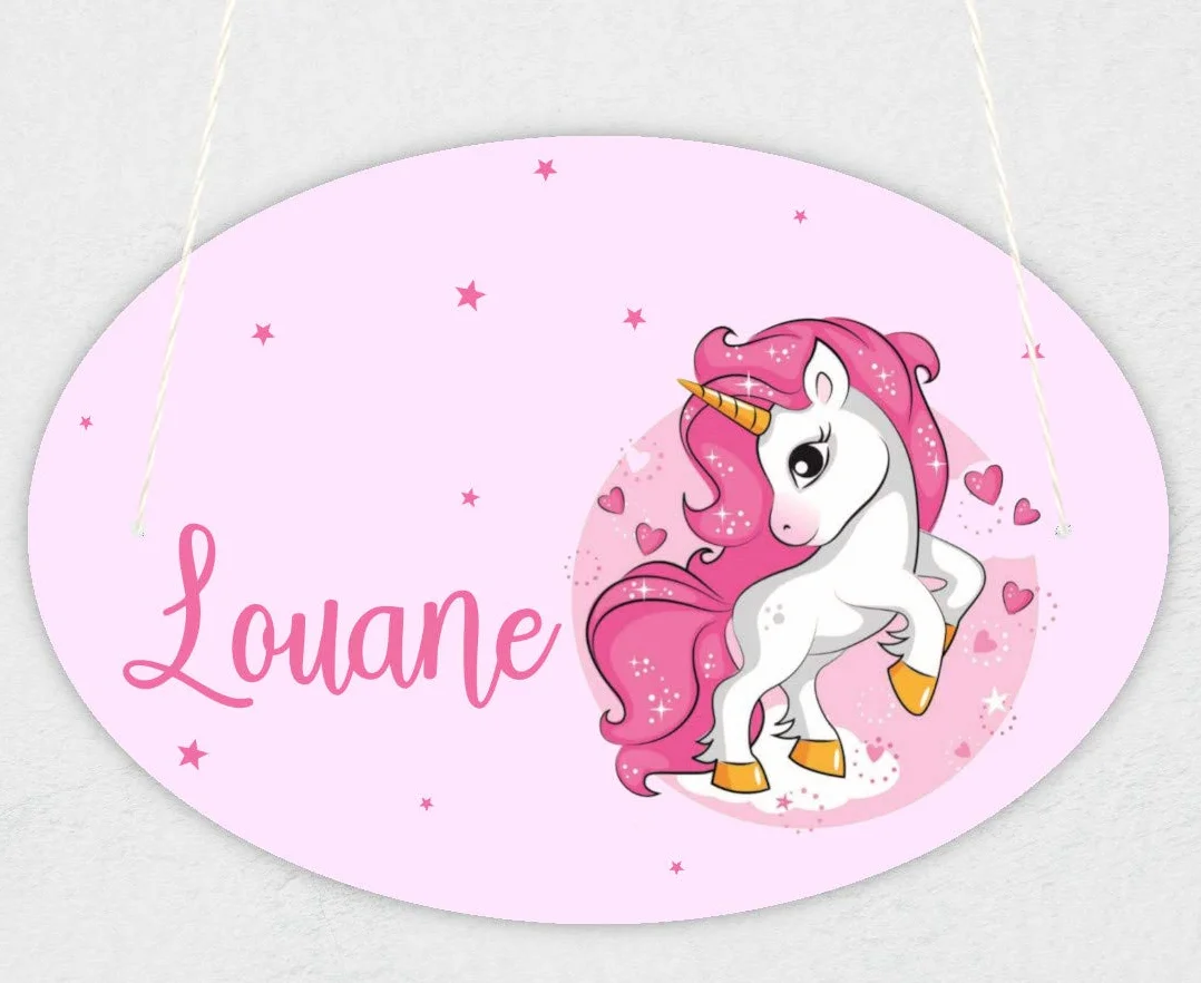 Plaque de Porte Personnalisable Licorne Étoiles Décoration Chambre Enfant