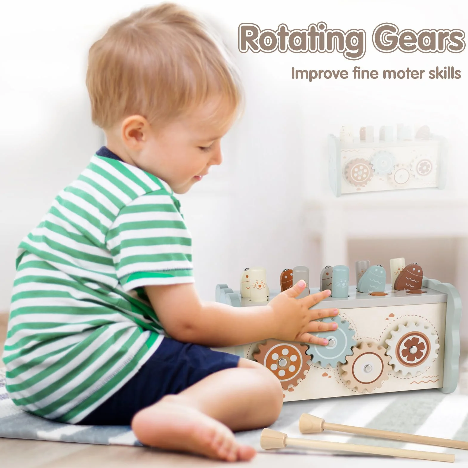 DINORUN Jouet Montessori Xylophone en Bois pour Bebe 1 2 3 4 Ans