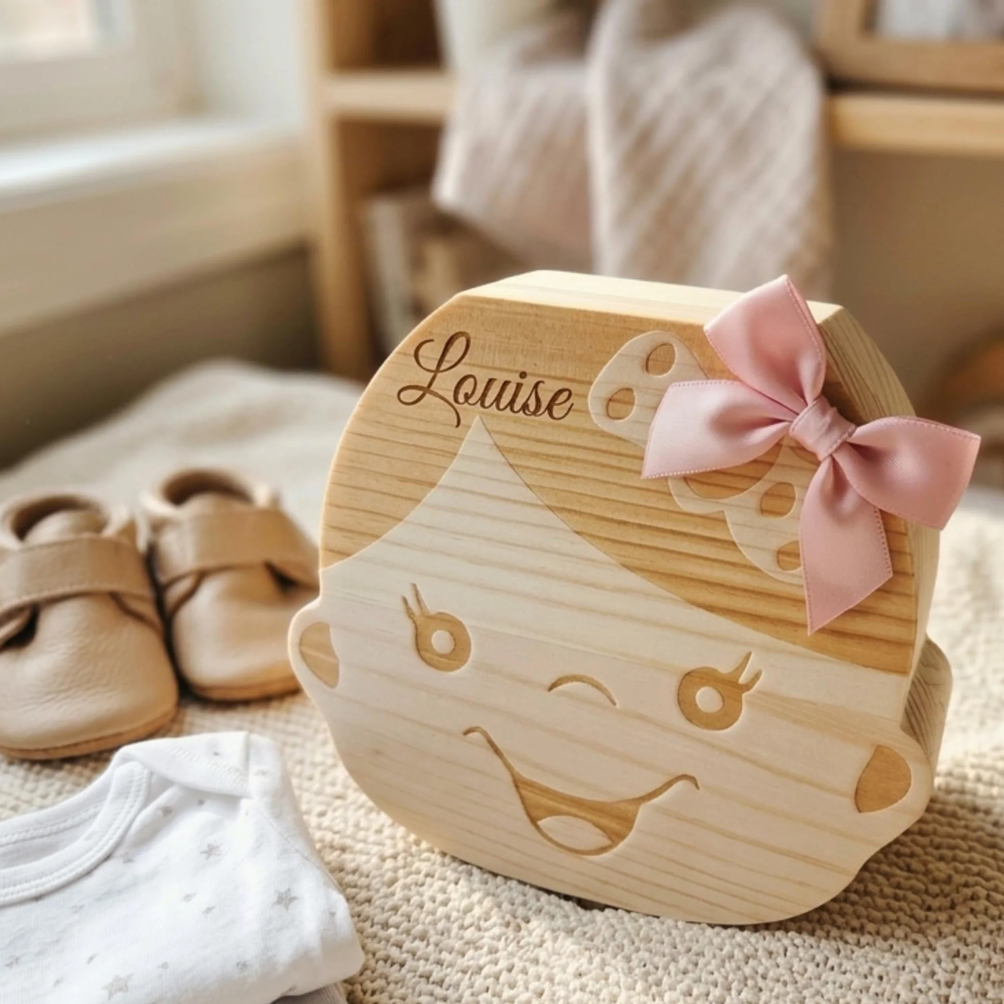 Boîte à Dents de Lait Personnalisée en Bois Coffret Souvenir Bébé Gravure Prénom