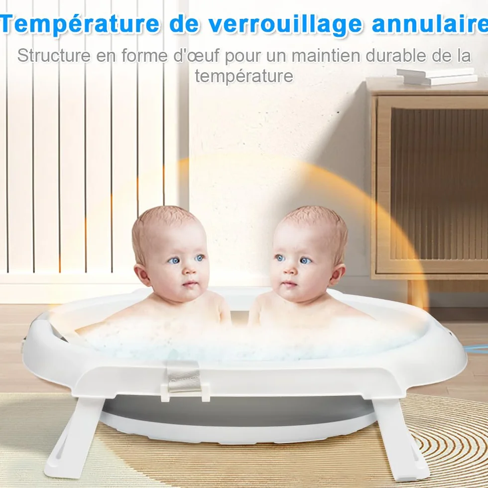 Baignoire Bébé Pliable XXL 2 en 1 sur Pied avec Support, Coussin, Drainage pour Nouveau-nés et Tout-petits (Gris)