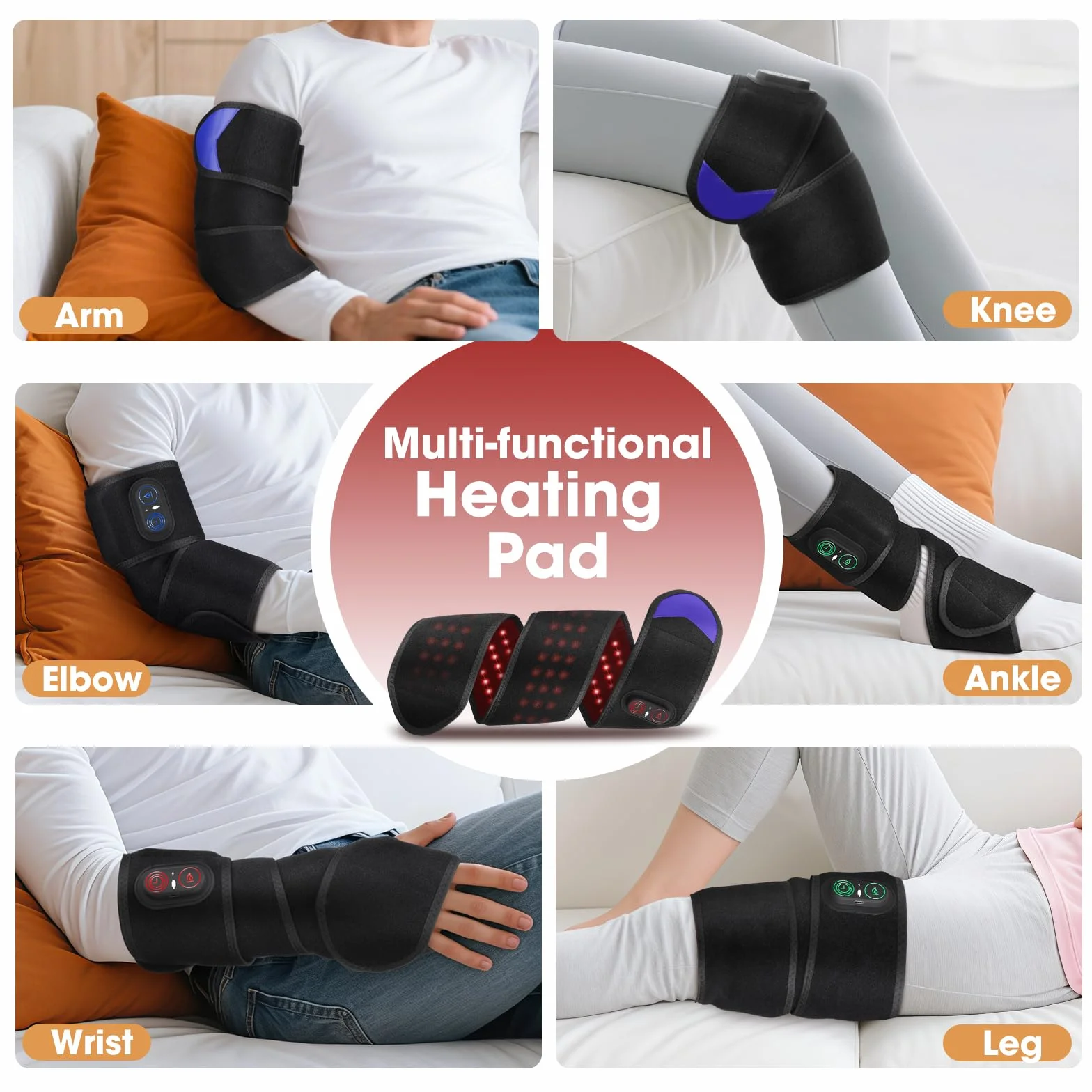 Coussin Chauffant Sans Fil, Thermique Réglable Poignet Coude Jambe Cheville, Ceinture Chauffante Portable 3 Niveaux 3 Réglages Batterie 5000mAh