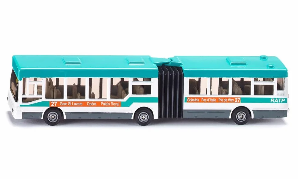Siku Autobus Articulé À Soufflet Métal Plastique Blanc Turquoise Pneus Caoutchouc Véhicule Jouet Enfants